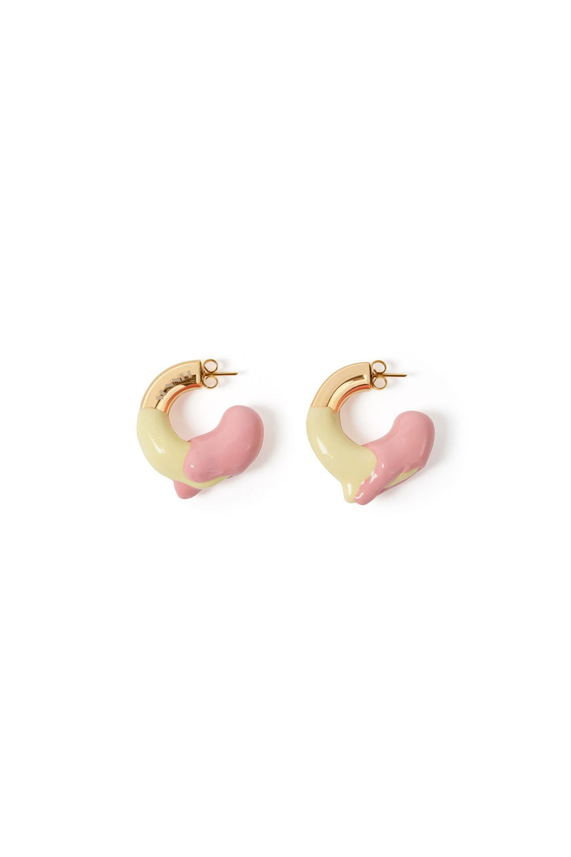 SMALL RUBBERIZED EARRINGS GOLD / pink & light yellow 1