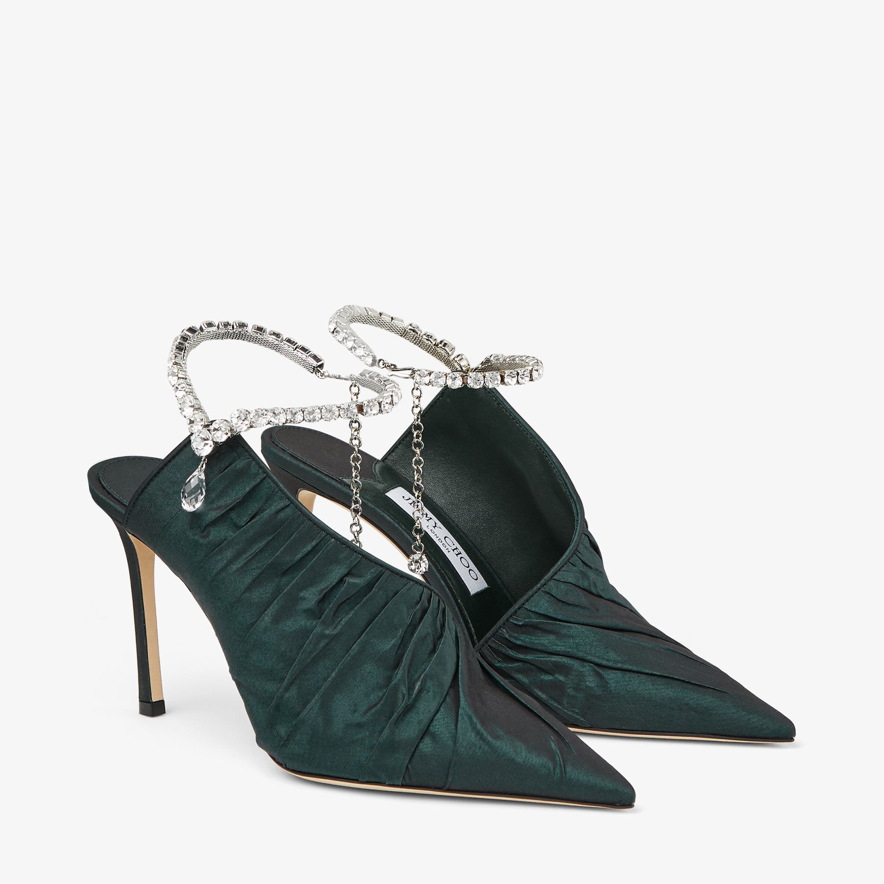 Sadia 95
Dark Green Taffeta Pumps with Crystal Anklet - 3