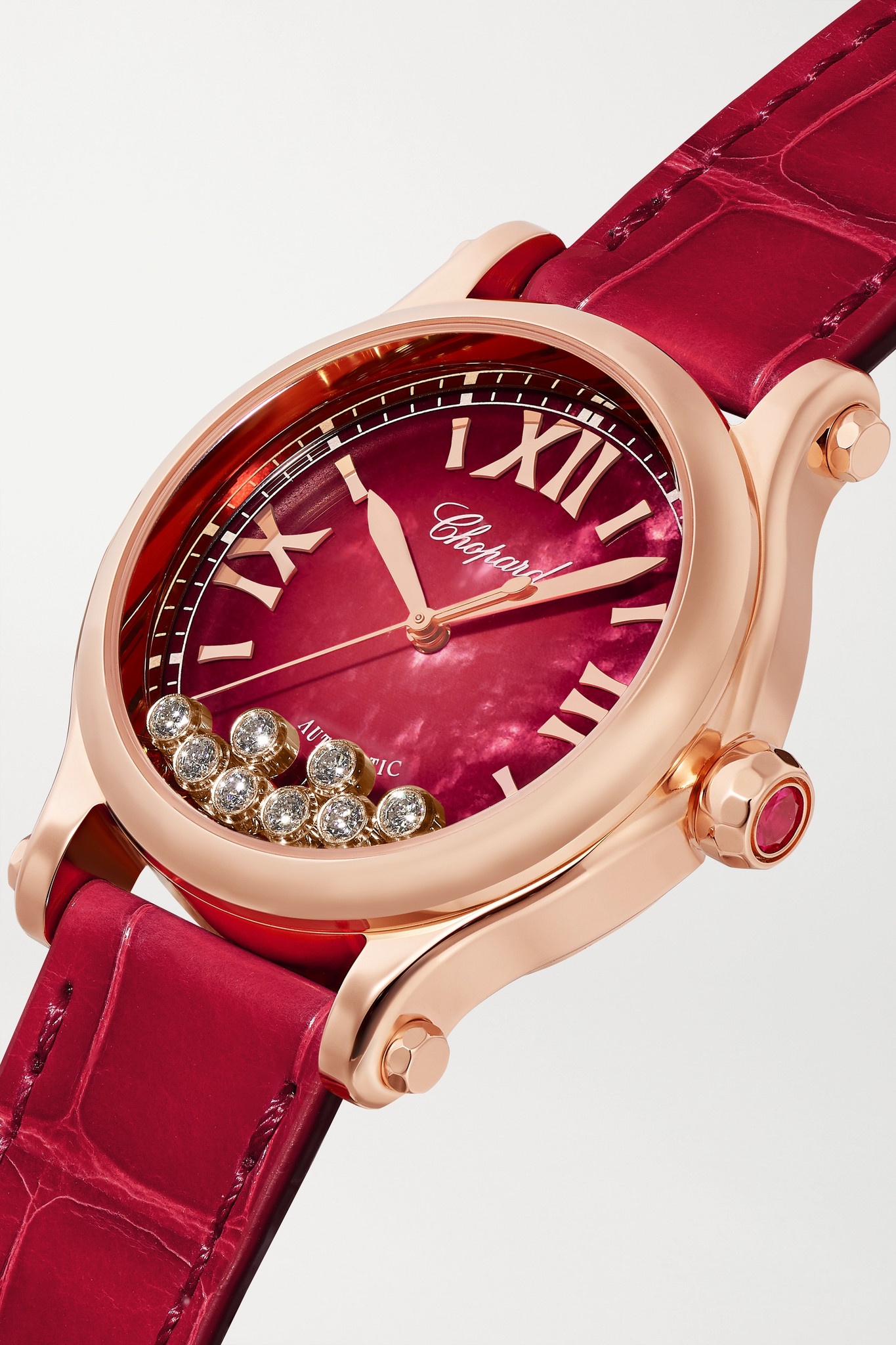 Happy Sport Automatic 33mm 18-karat rose gold, alligator, mother-of-pearl and diamond watch - 3