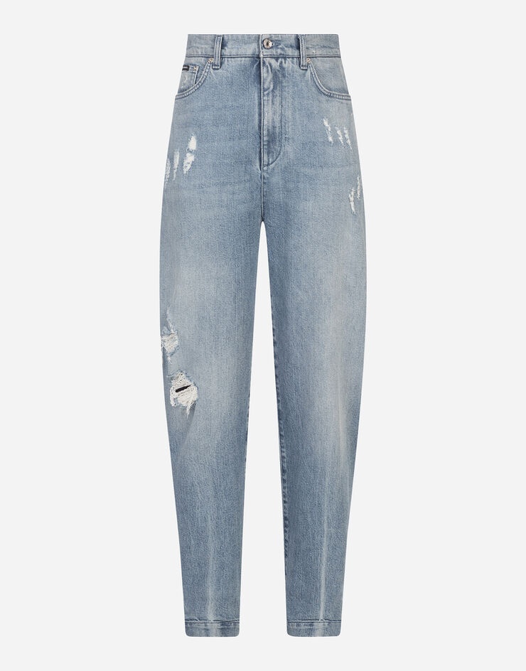 Boyfriend jeans in light blue denim with rips - 1