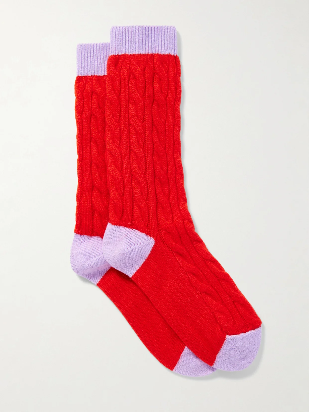 Two-tone Cable-knit Cashmere Socks - 1