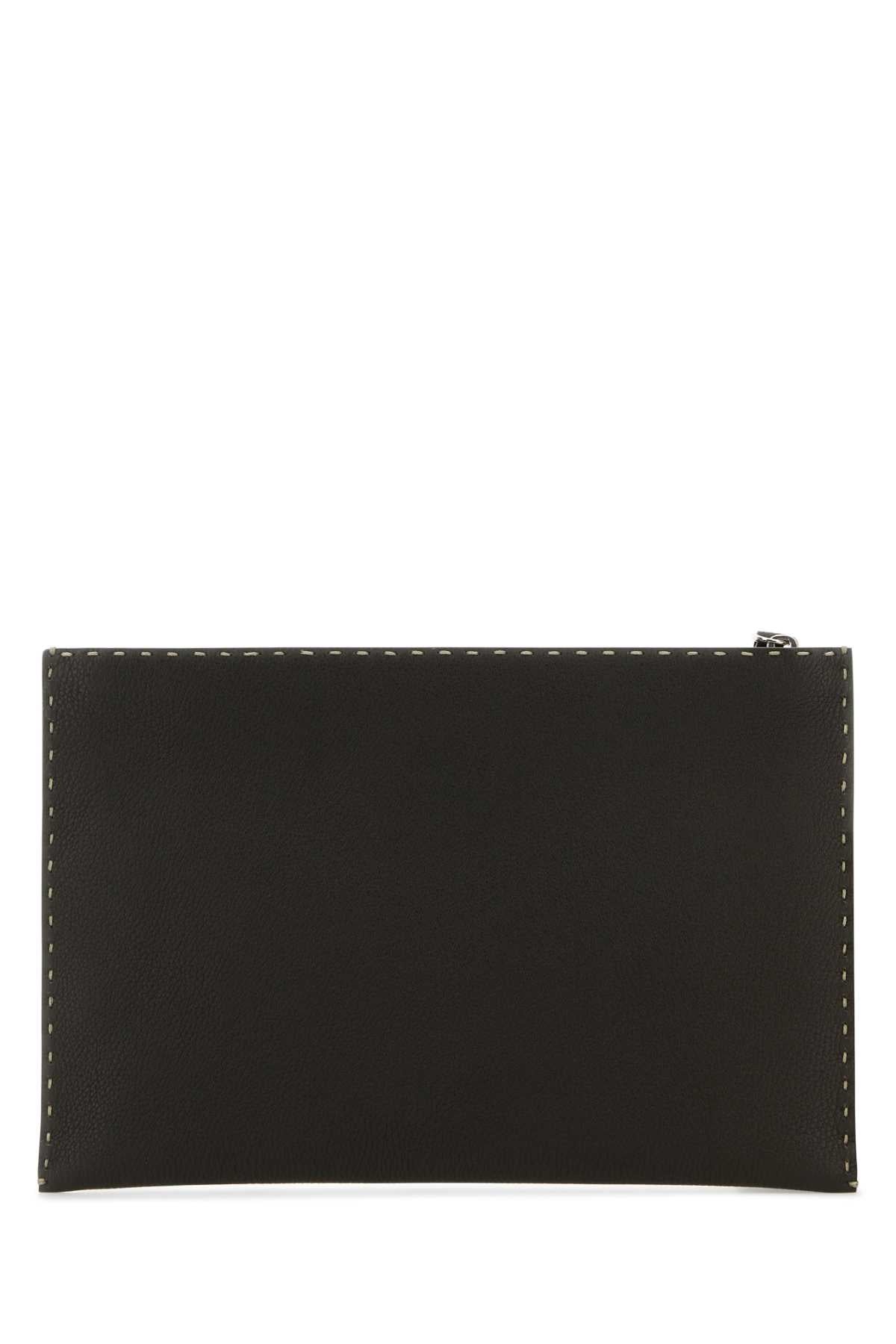 Fendi Men Dark Brown Leather Clutch - 3