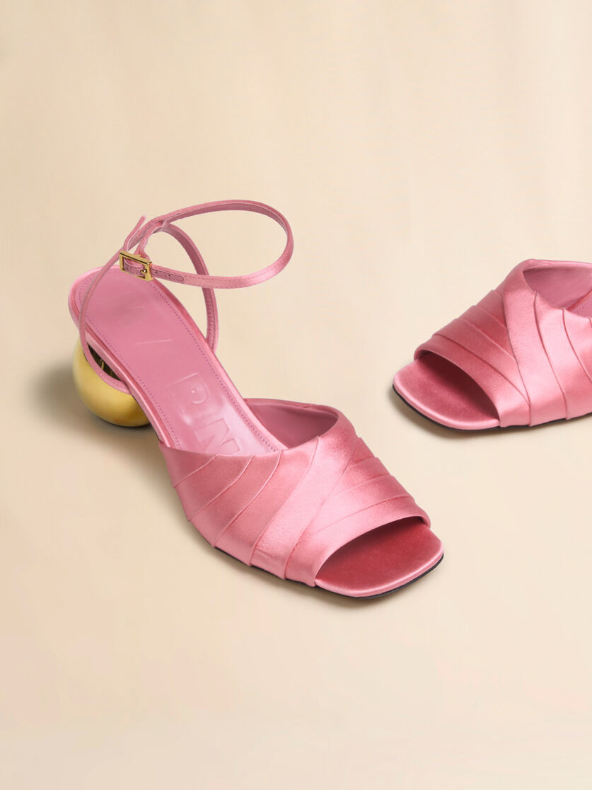PINK FOLDED SATIN SANDAL WITH SPHERICAL HEEL - 4