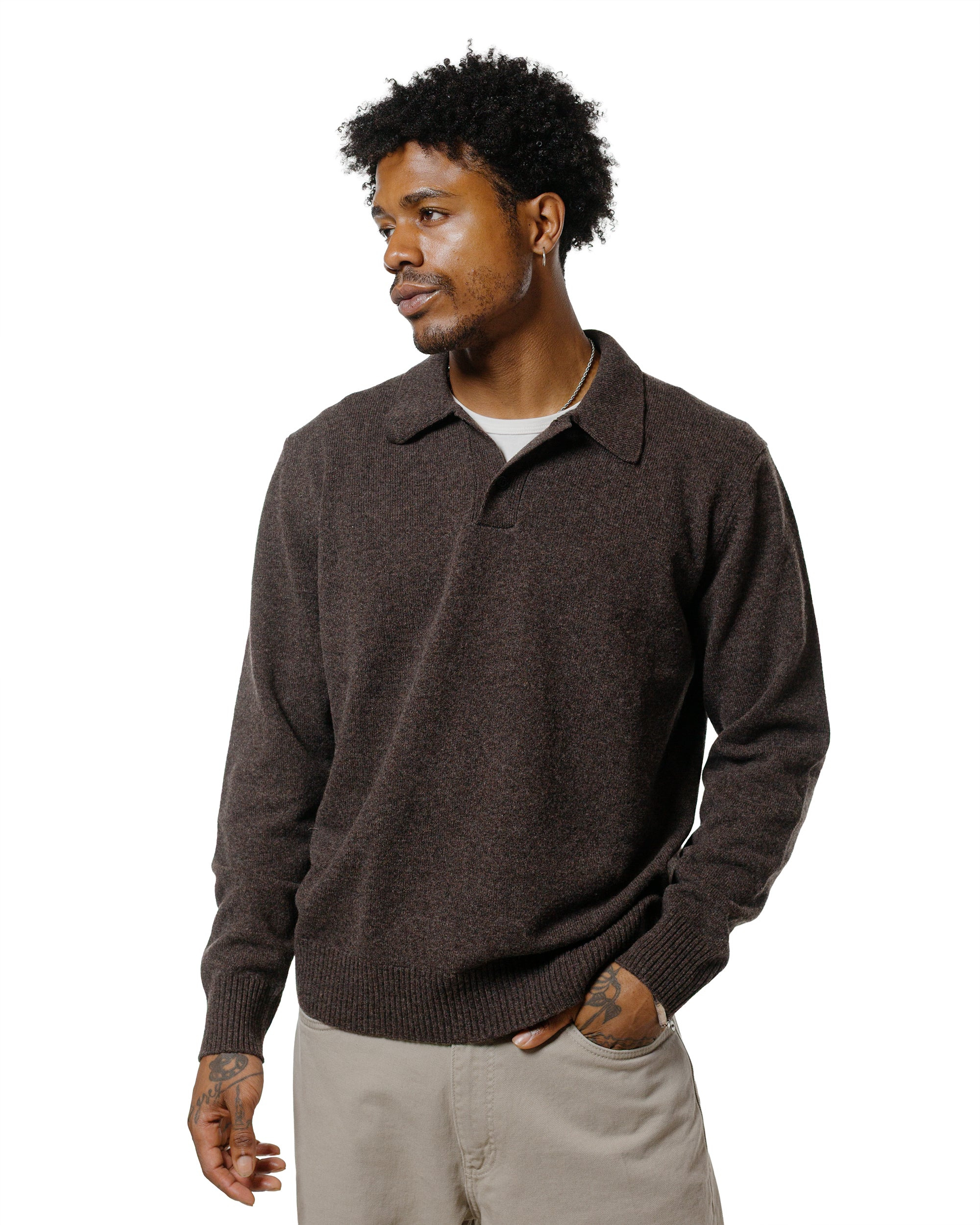 Standard Merino Lambswool Polo Heathland Brown - 2
