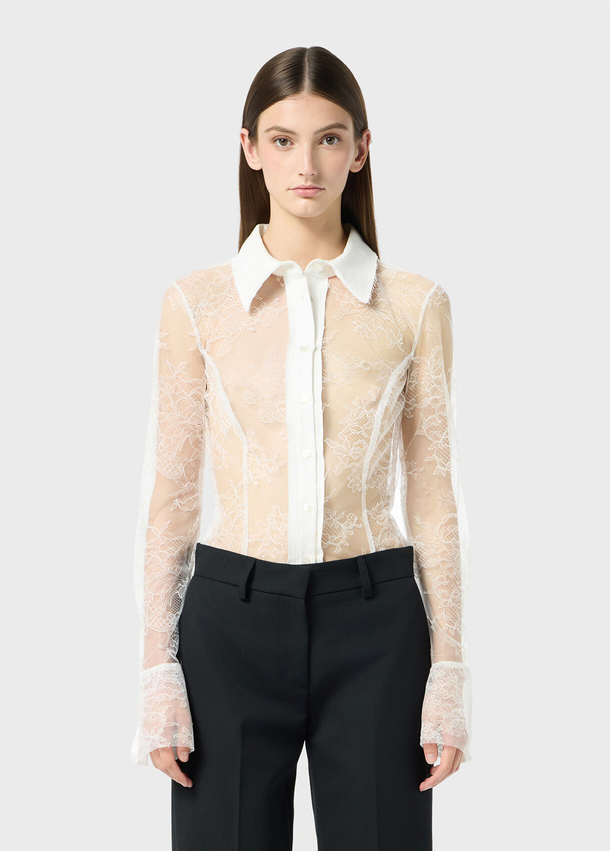 VALENCIENNES LACE BODY-SHIRT WITH DENIM INSERTS - 2