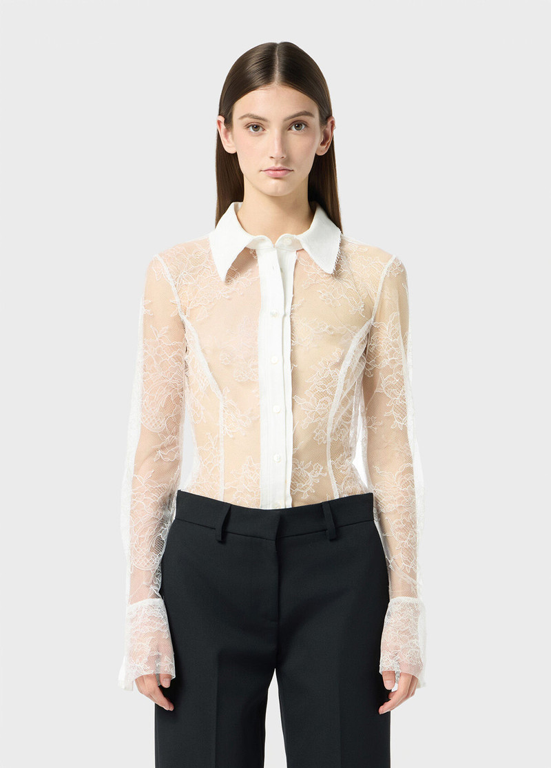 Blumarine VALENCIENNES LACE BODY-SHIRT WITH DENIM INSERTS outlook