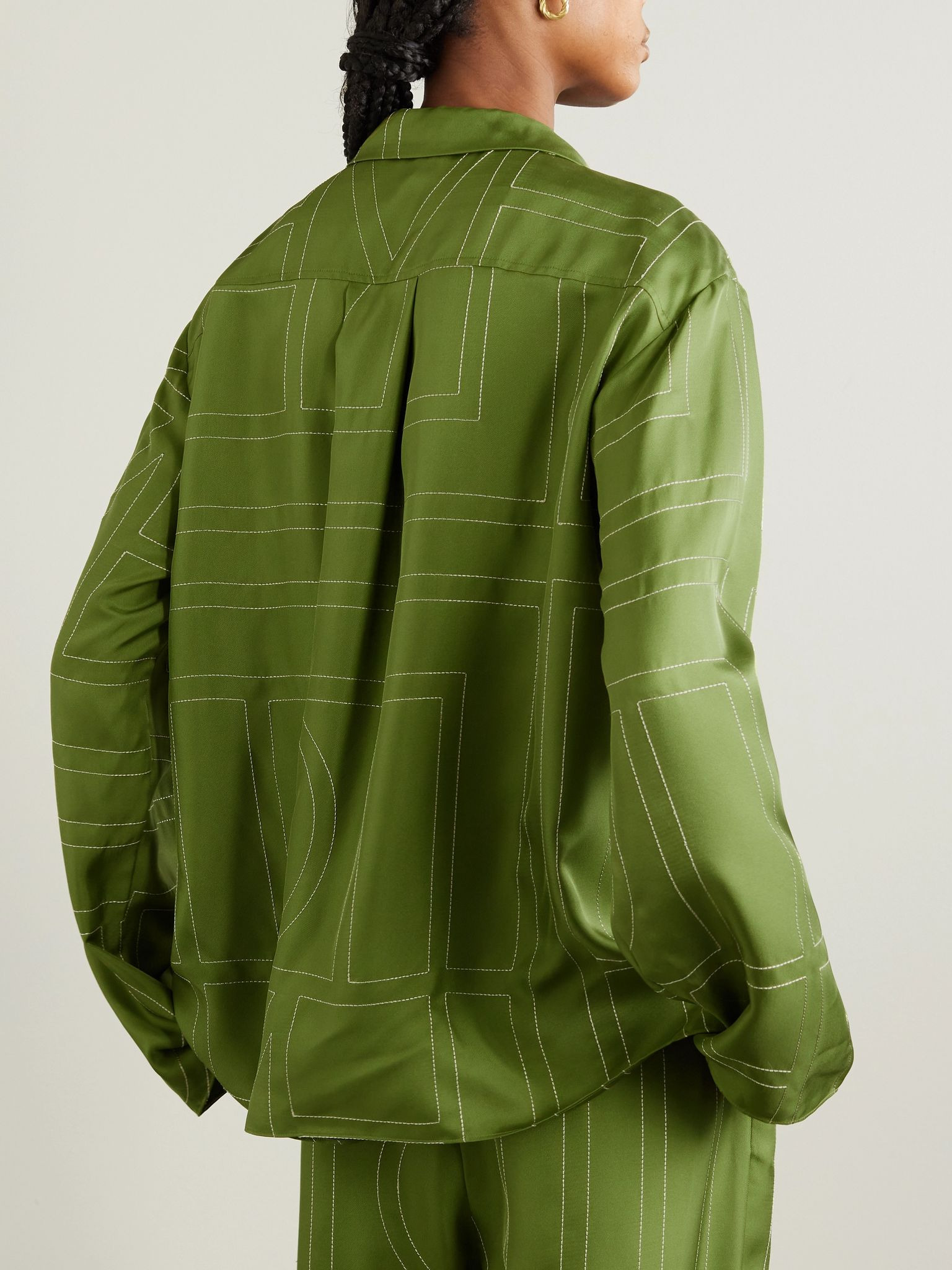Embroidered silk-twill shirt Green - 3