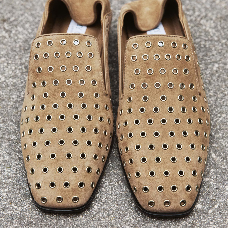 null Toffee Suede Slippers with Eyelets 8