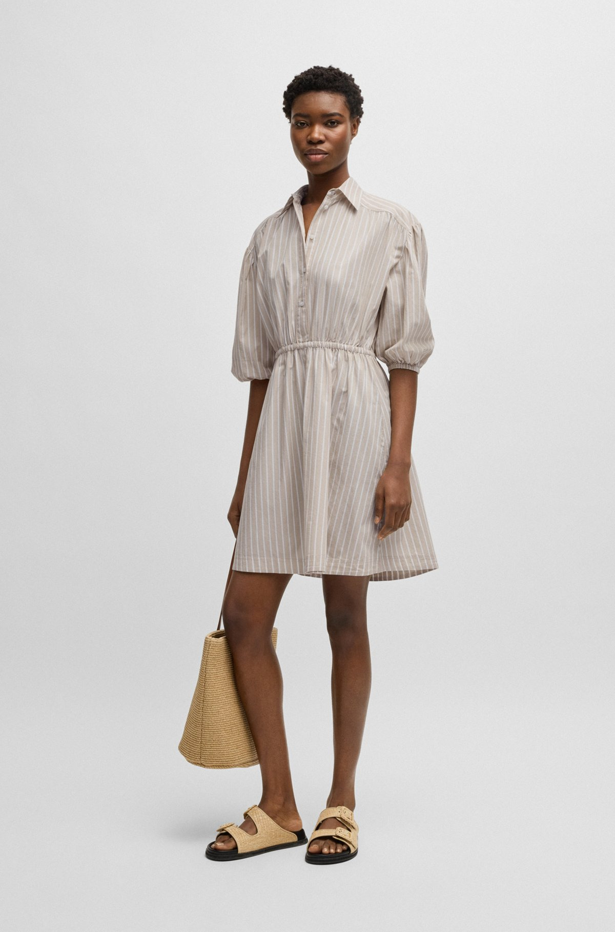 STRIPED-COTTON SHIRT DRESS WITH ELASTICATED WAIST - 2