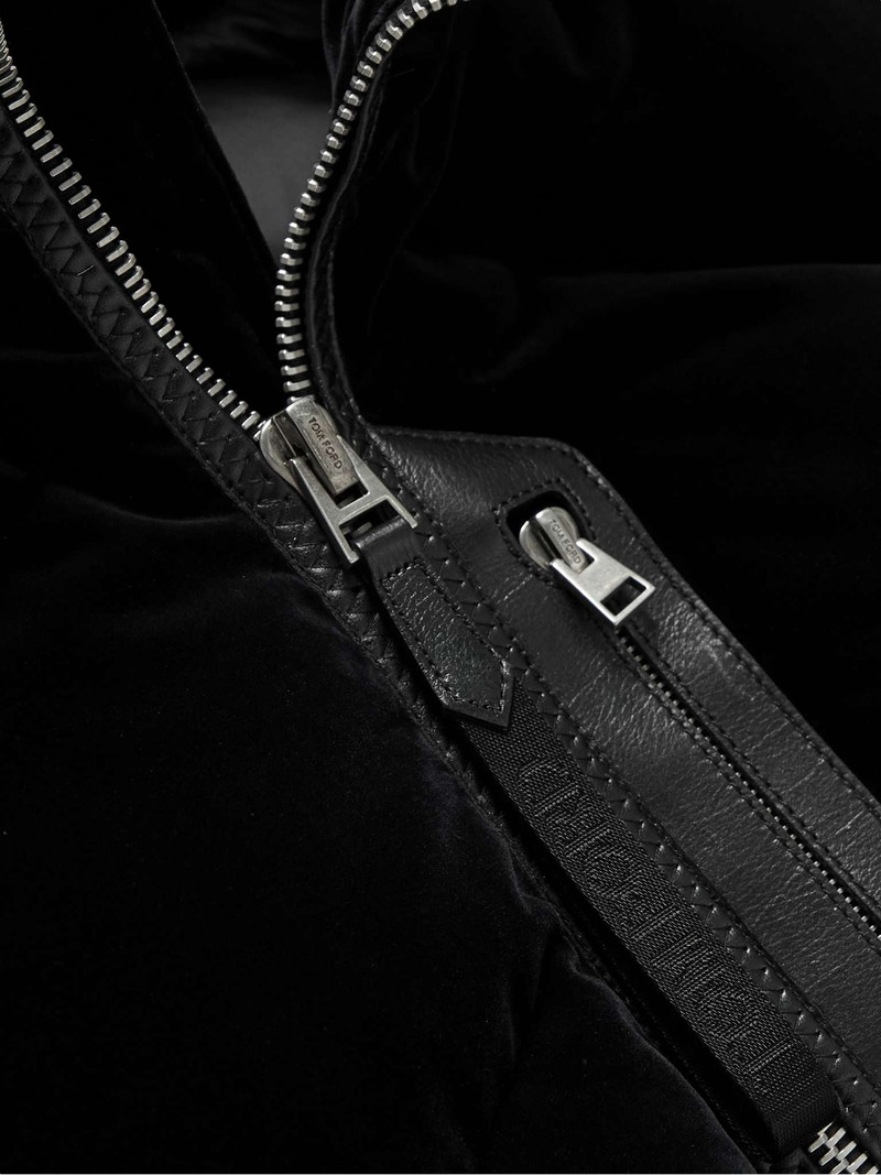 Leather-Trimmed Quilted Cotton-Velvet Down Hooded Gilet 5