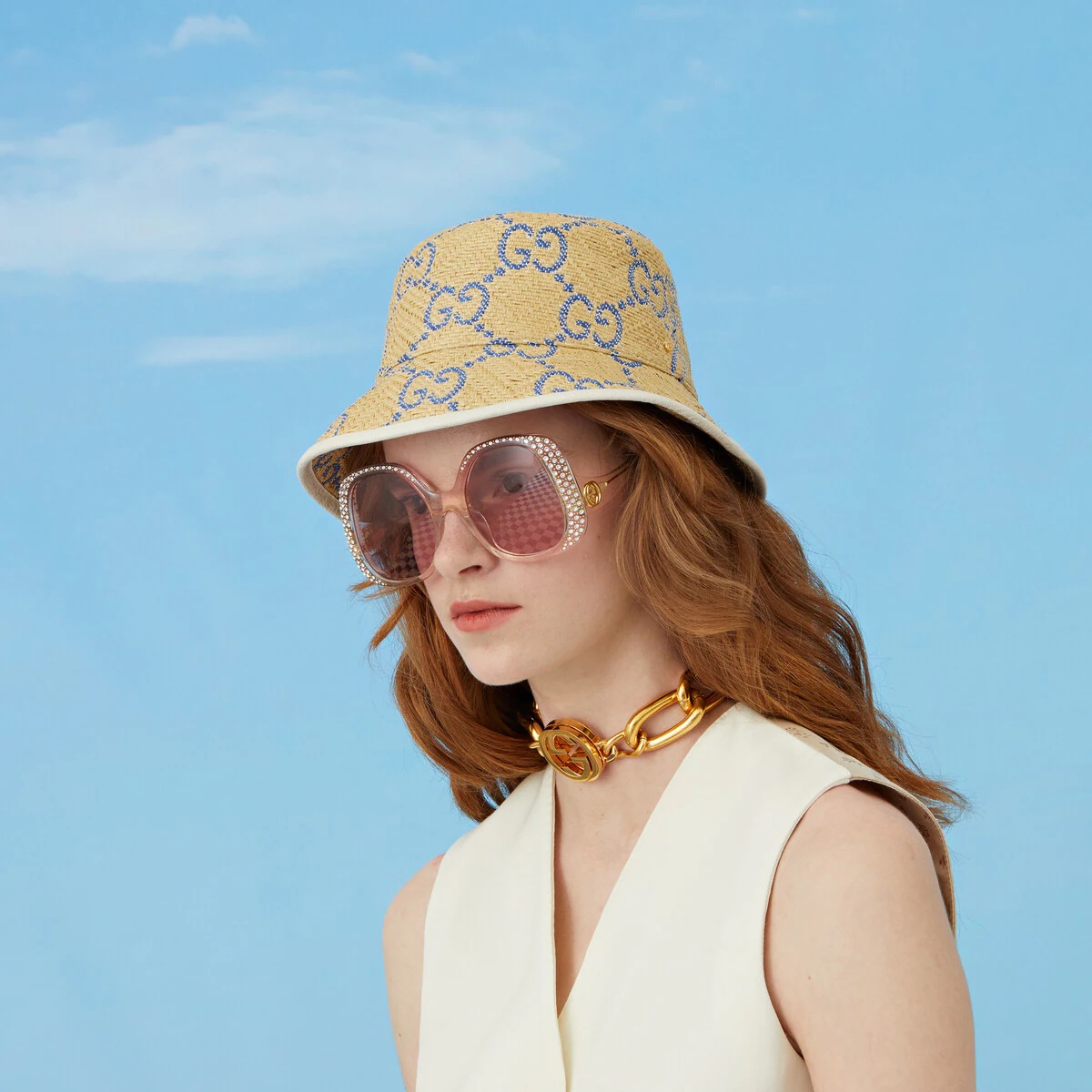 GG raffia effect bucket hat - 3