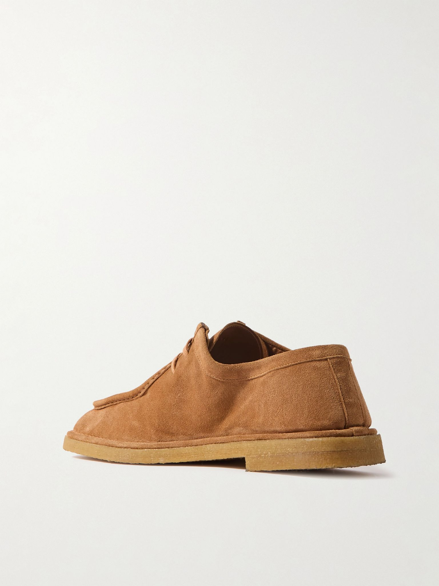Daddy Intrecciato Leather-Trimmed Suede Boat Shoes Camel - 4