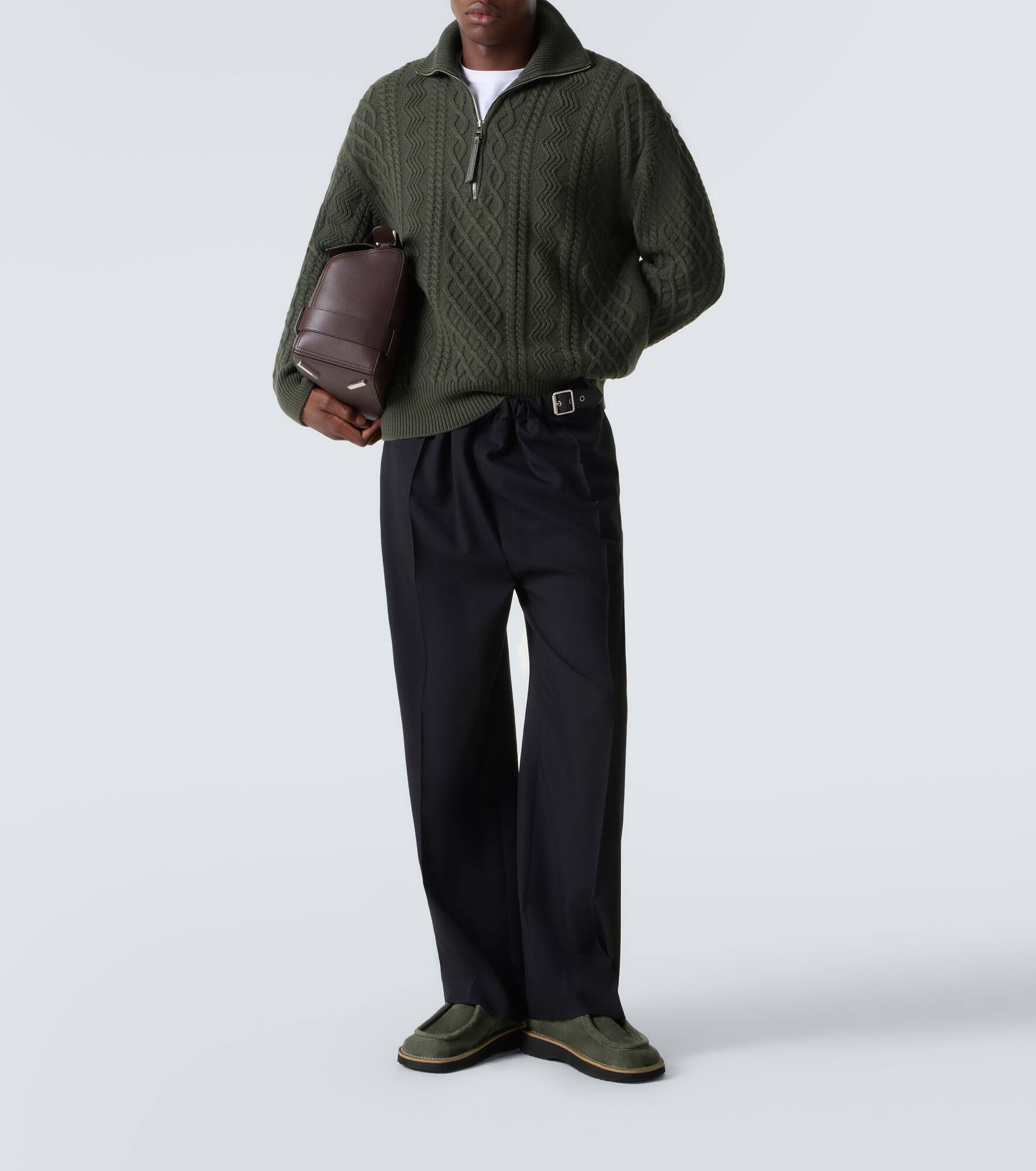 Aran-knit wool half-zip turtleneck sweater - 2