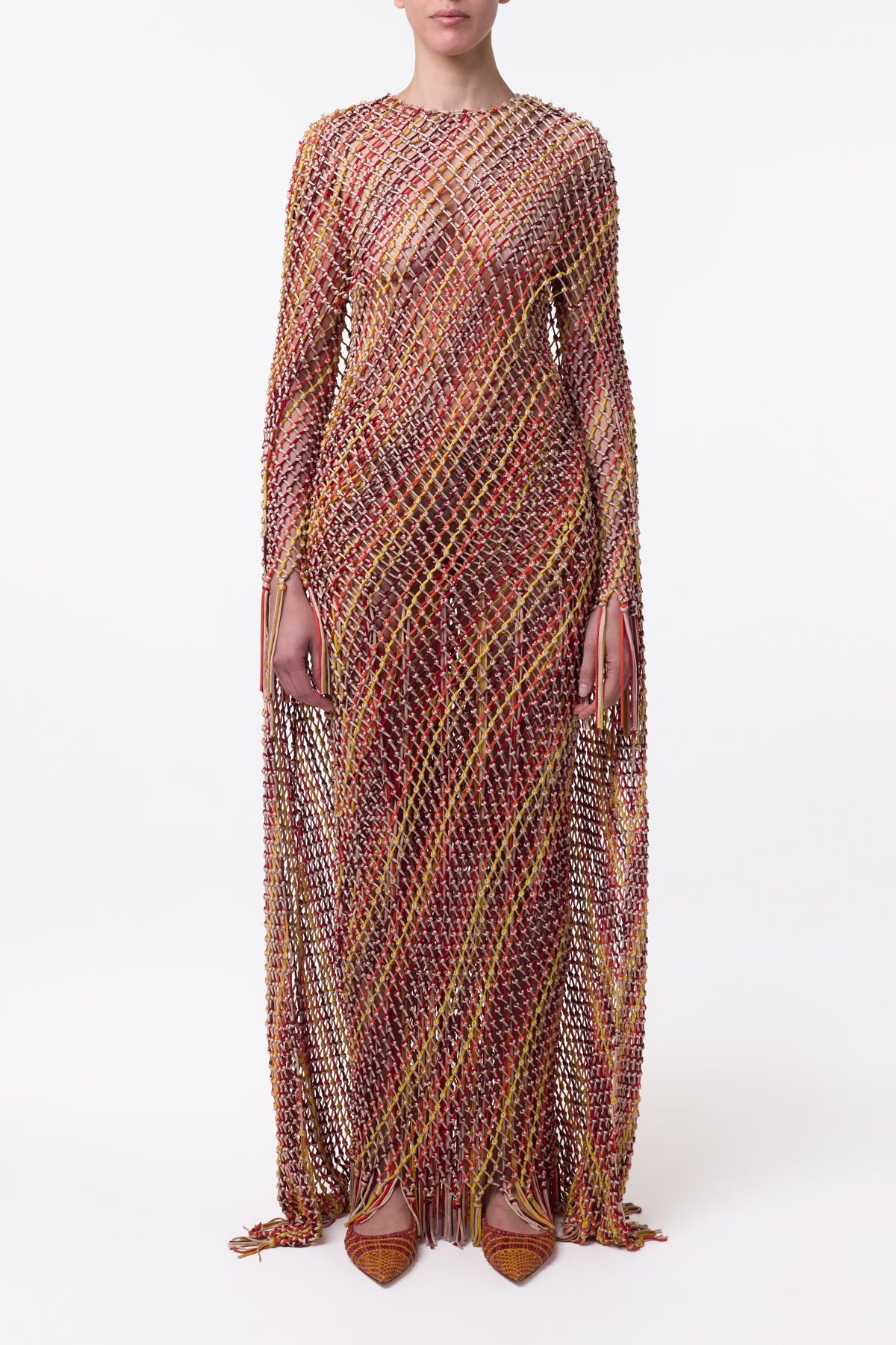 Matheia Fringe Macrame Maxi Dress in Multi Silk - 3