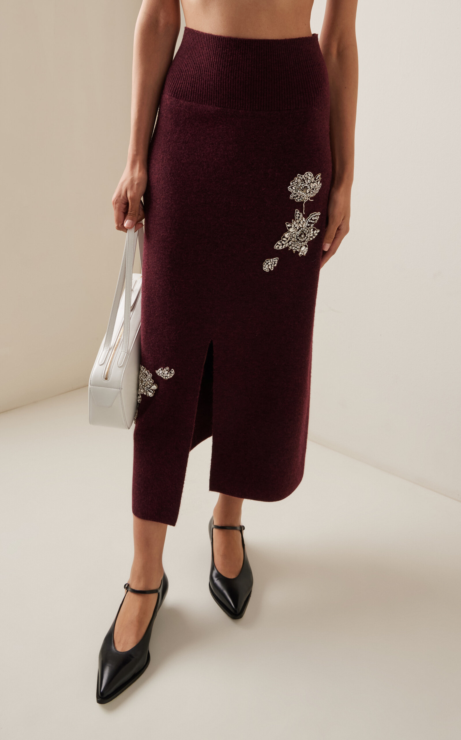 Embroidered Knit Midi Skirt burgundy - 3