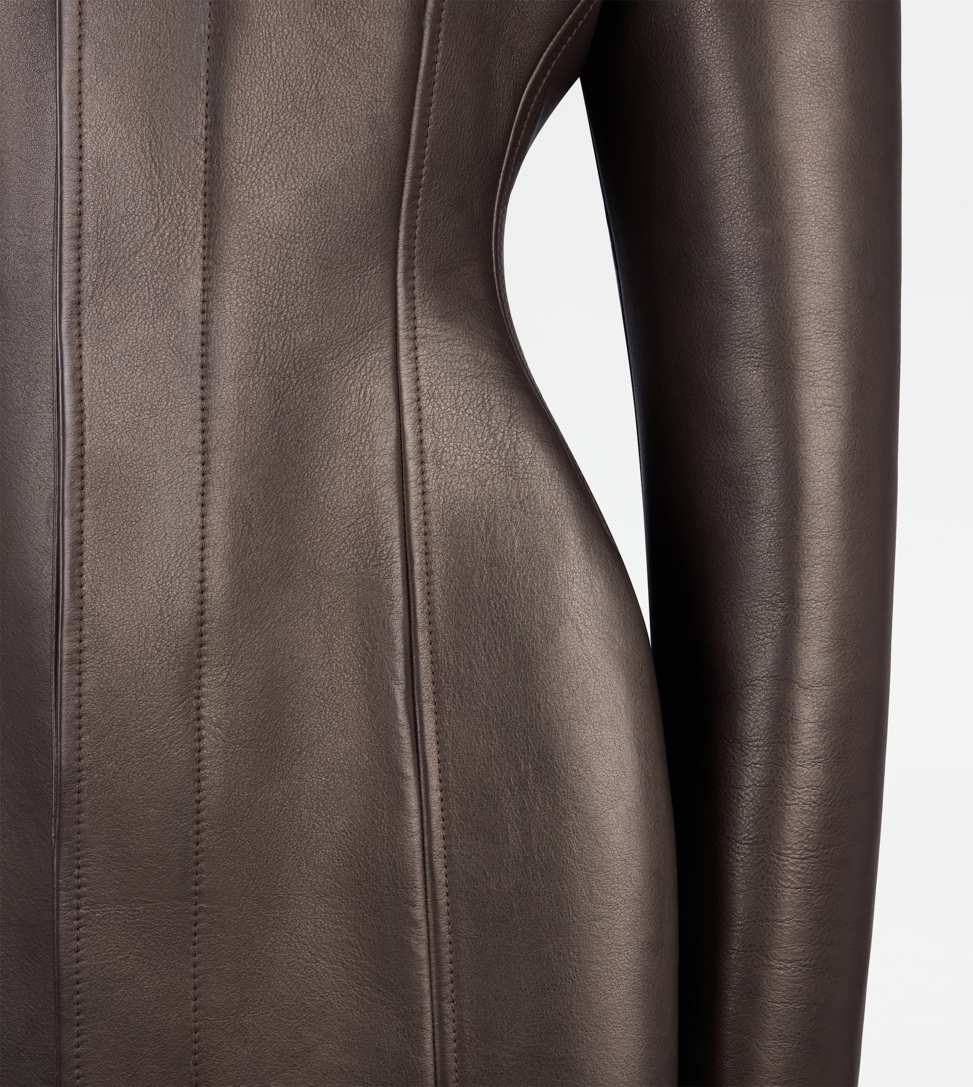 SLIM-FIT JACKET IN LEATHER - BROWN - 3