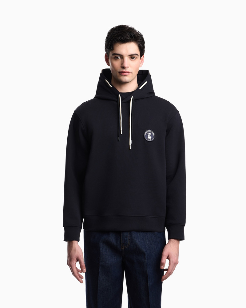 EMPORIO ARMANI LOOSE-FIT DOUBLE JERSEY HOODIE WITH FRENCH BULLDOG PATCH outlook