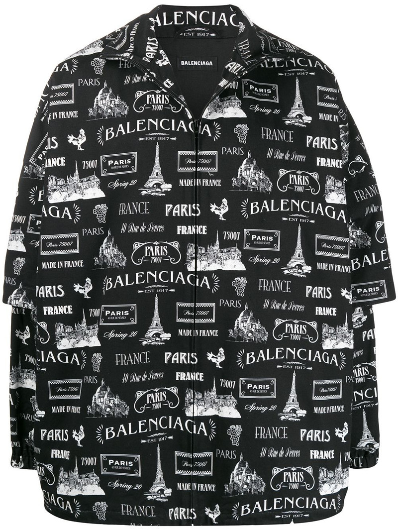 Paris-print layered-sleeve jacket 1