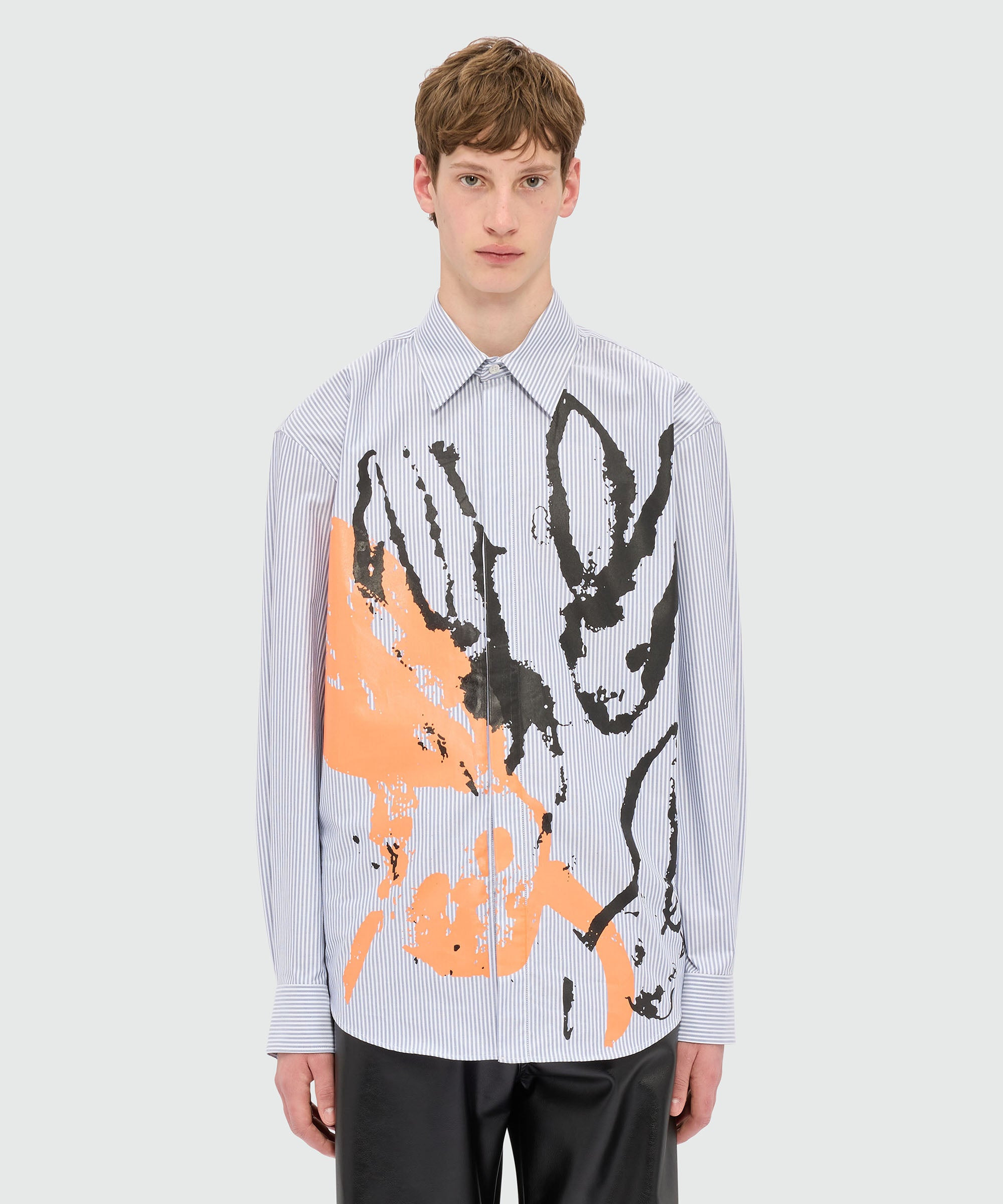 Light blue striped cotton oxford shirt with "Sketched Bunnies" print - 2