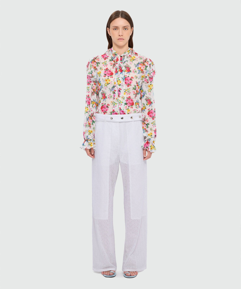 MSGM Off-white poplin wide-leg trousers with Sangallo embroidery and maxi front patch pockets outlook