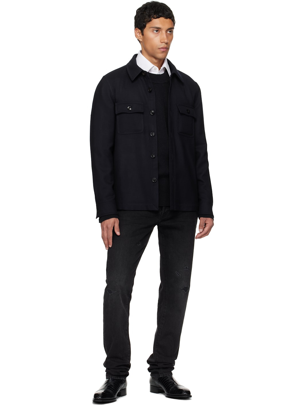 Navy Light Wool Chest Pocket Outershirt - 4