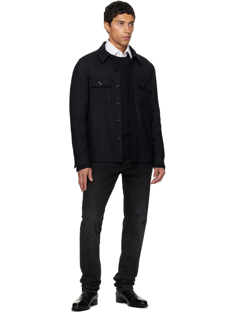 TOM FORD Navy Light Wool Chest Pocket Outershirt outlook