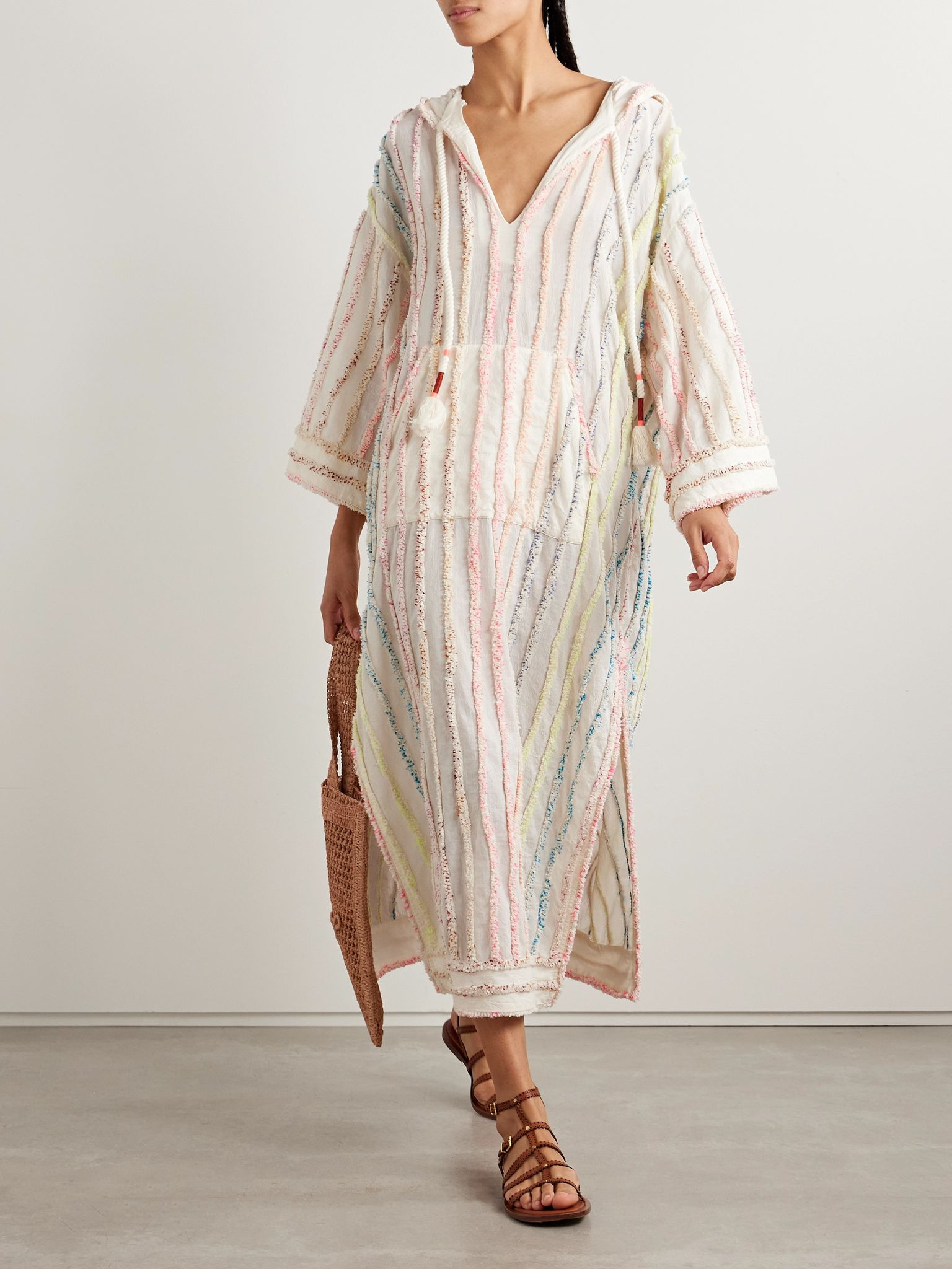 Lucky hooded striped cotton tunic Off-white - 2