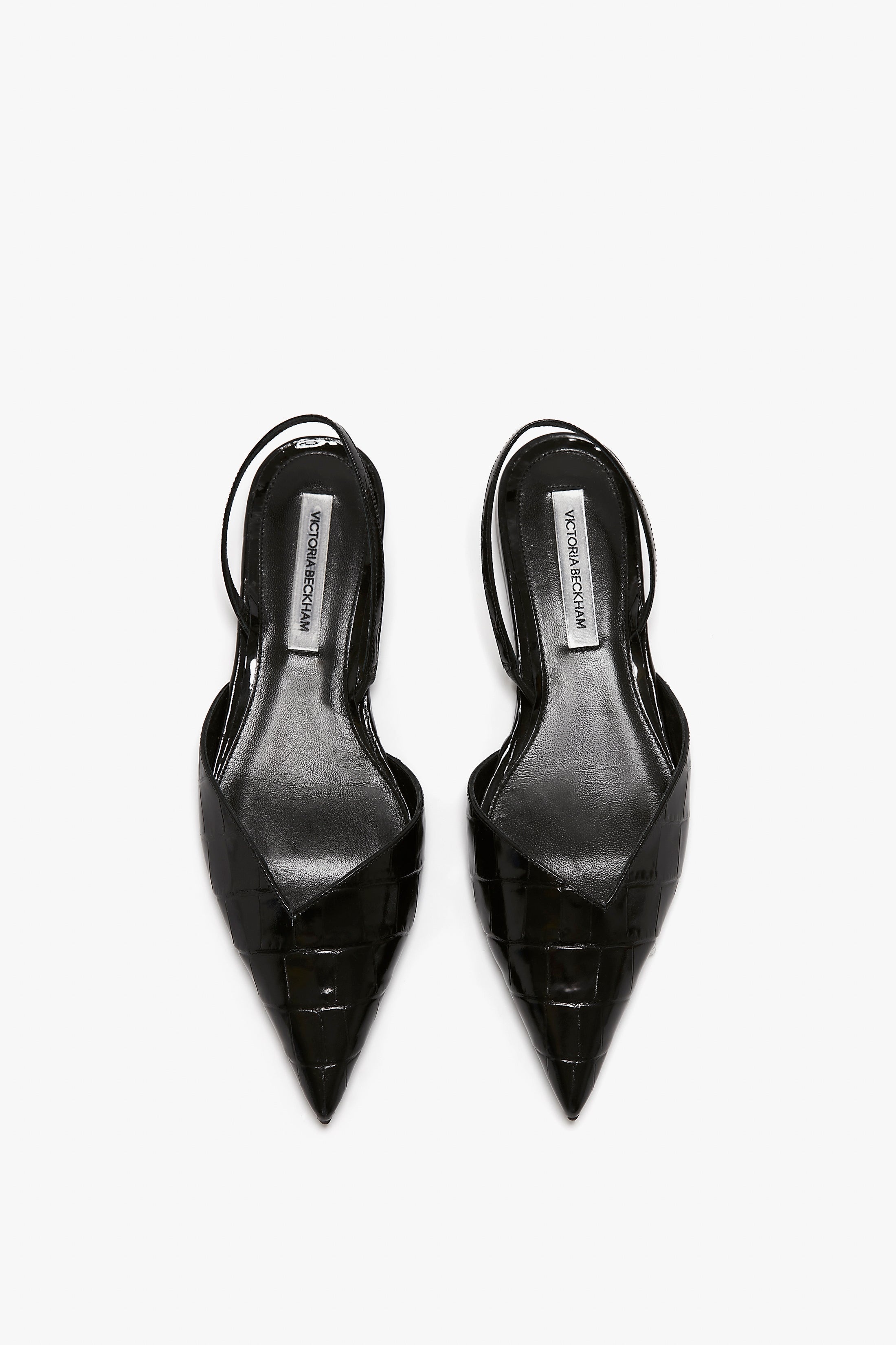 V Cut Sling Back In Black Croc-Effect Leather - 4