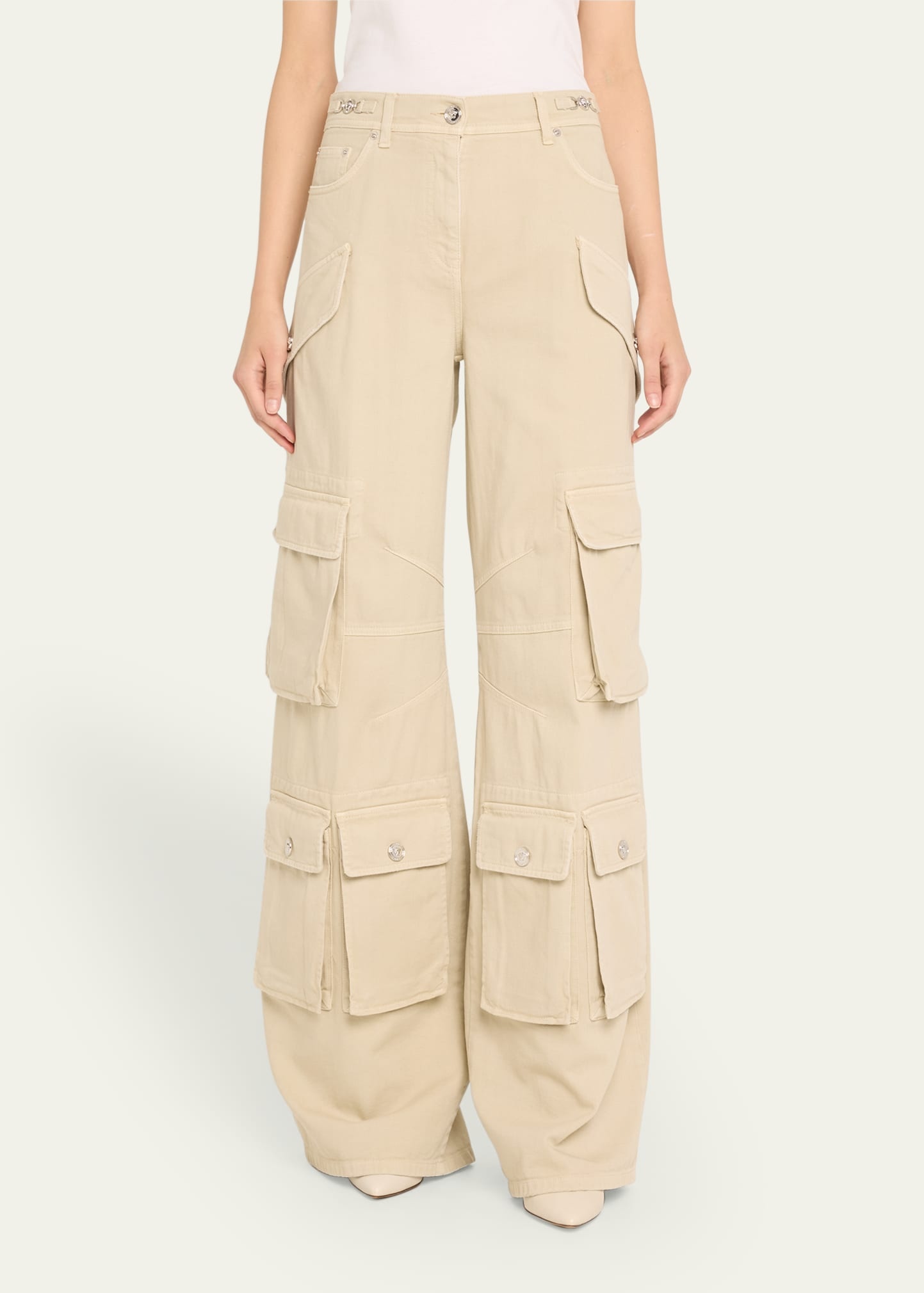 Stone-Washed Baggy Denim Cargo Pants - 4