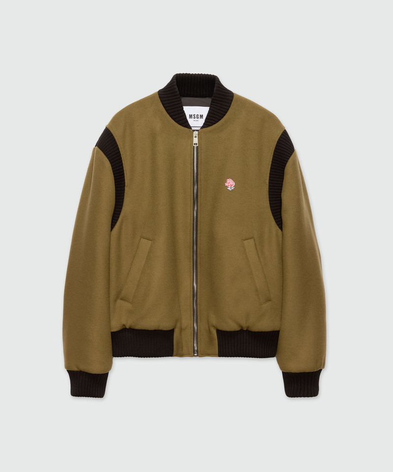 Olive green bomber jacket in wool cloth 1