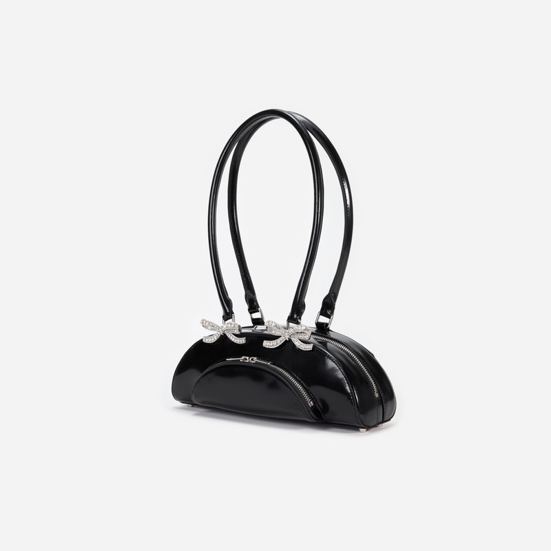 self-portrait Black Leather Curved Shoulder Bag outlook