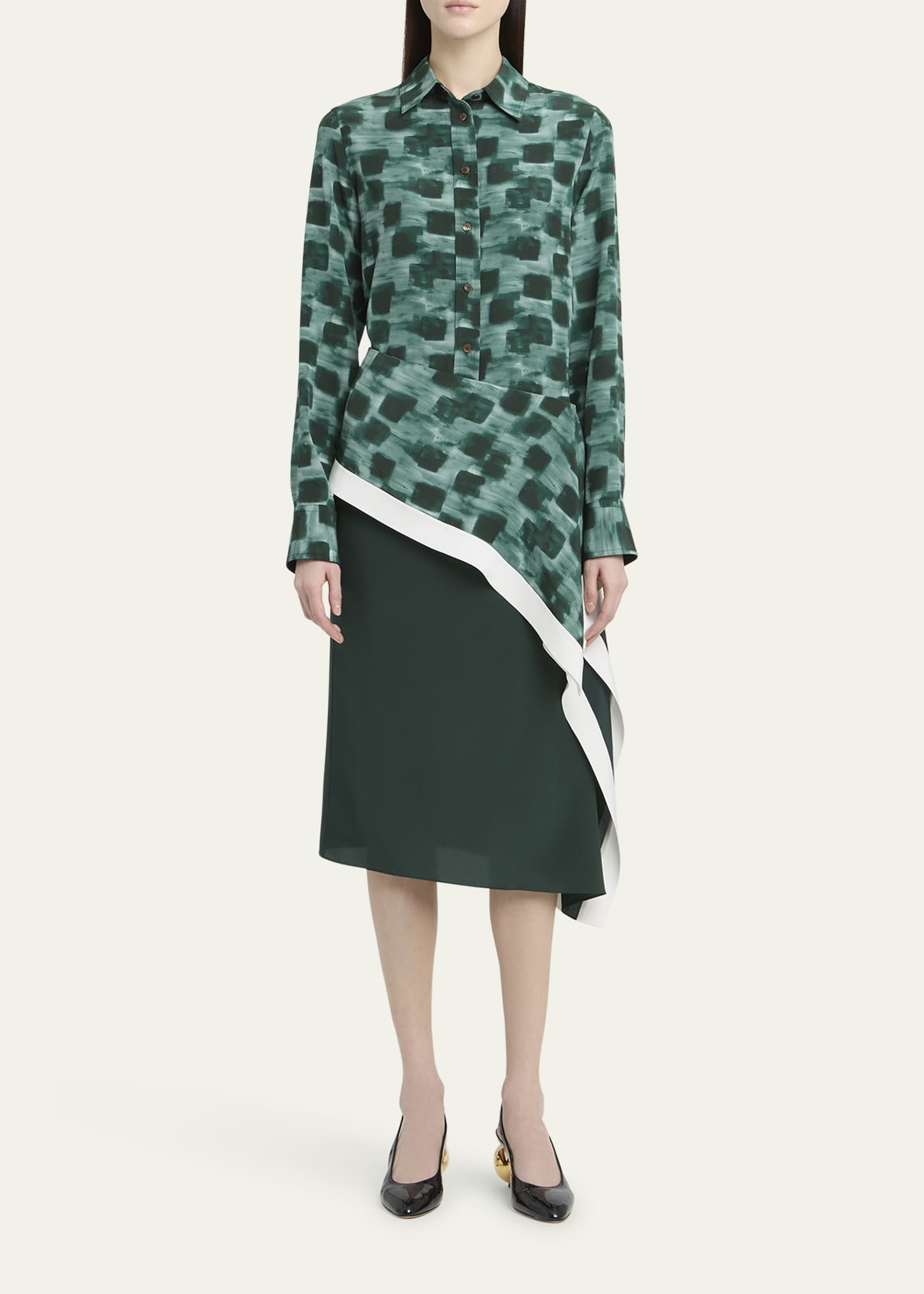 Painted Block Asymmetric Silk Skirt - 2