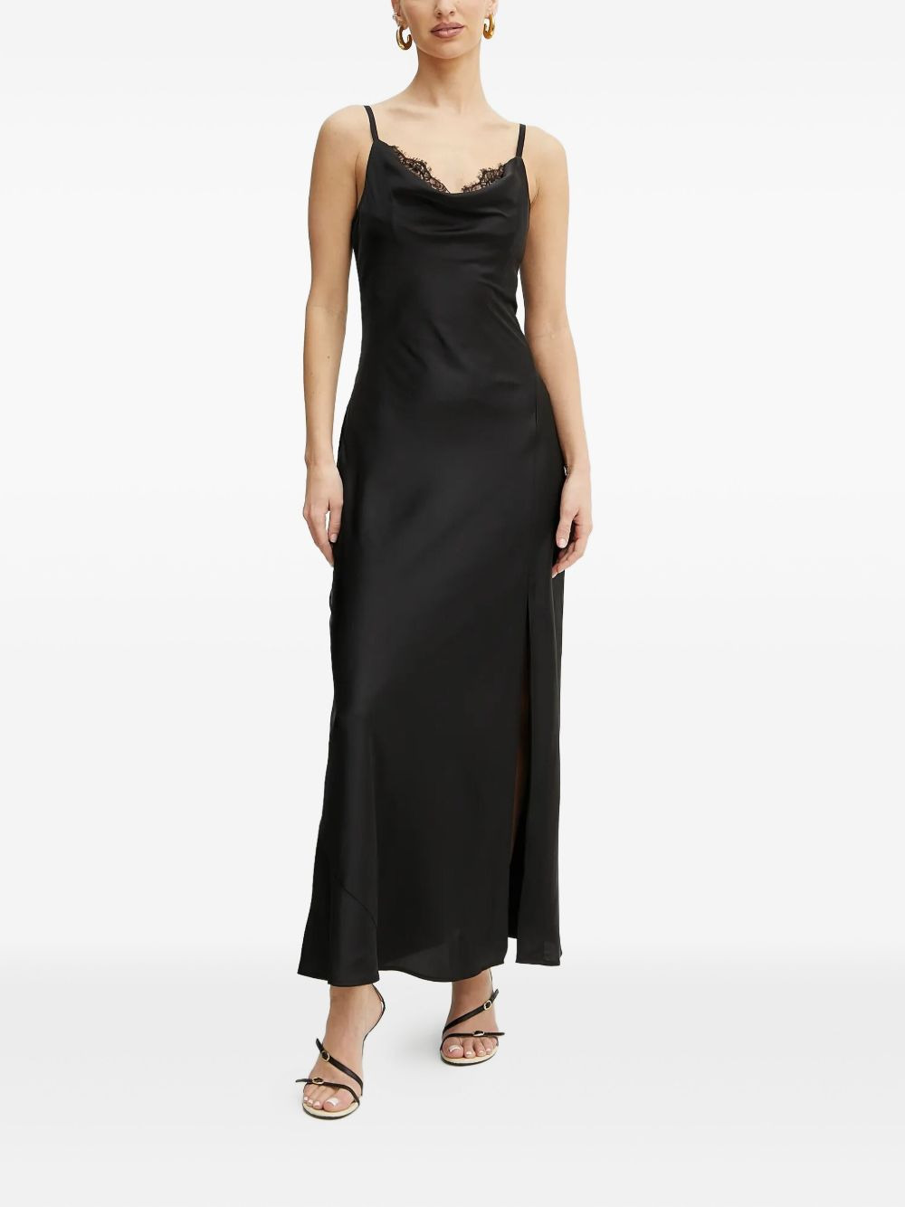lace-trimmed cowl-neck maxi dress - 1