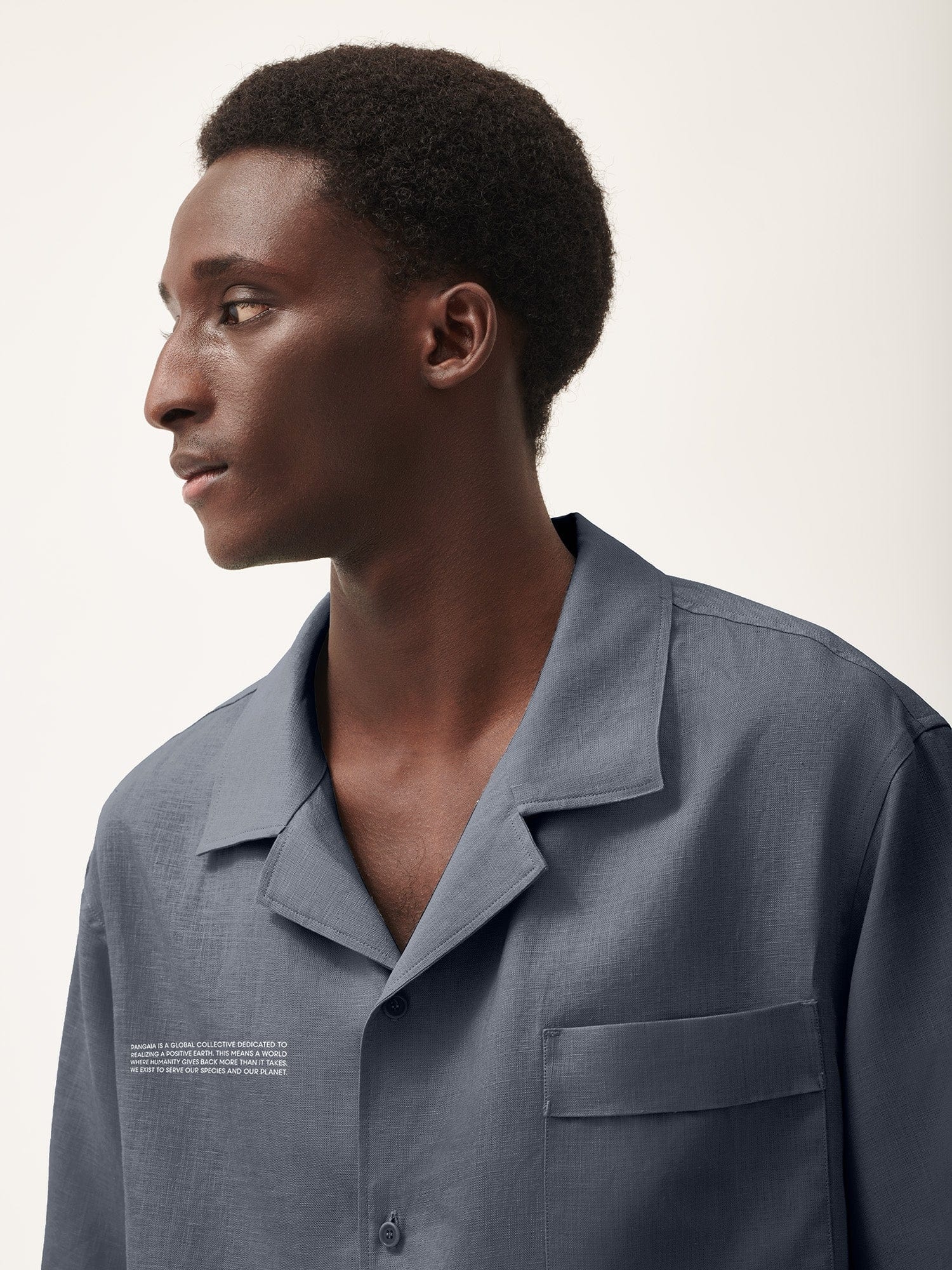 Mens DNA Linen Camp Collar Shirt - Atmosphere Grey - 4