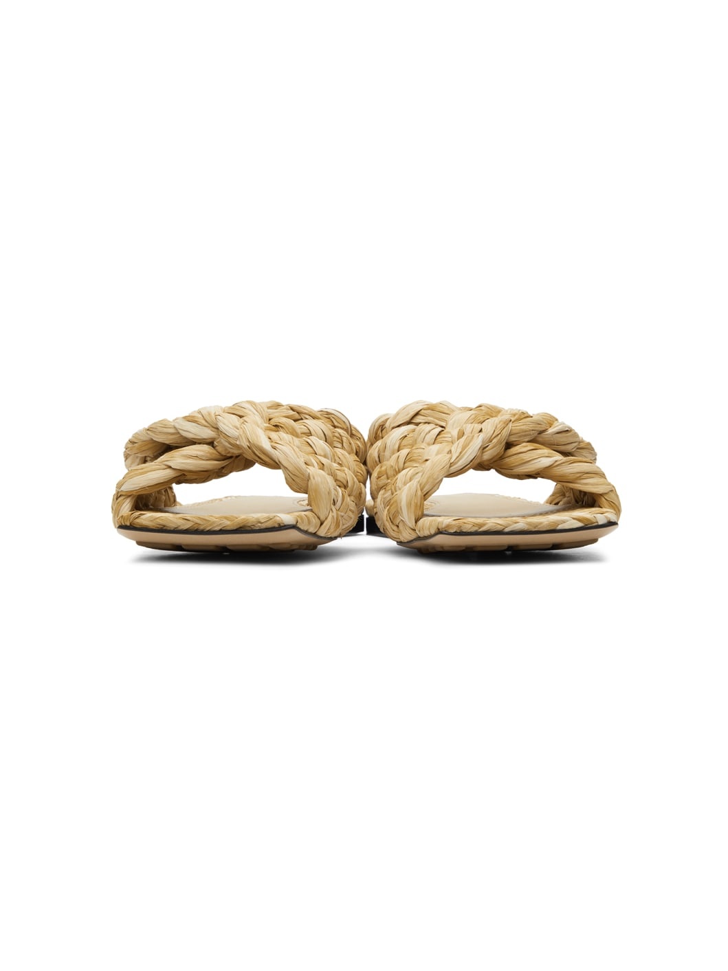 Beige Raffia Stretch Flat Sandals - 2