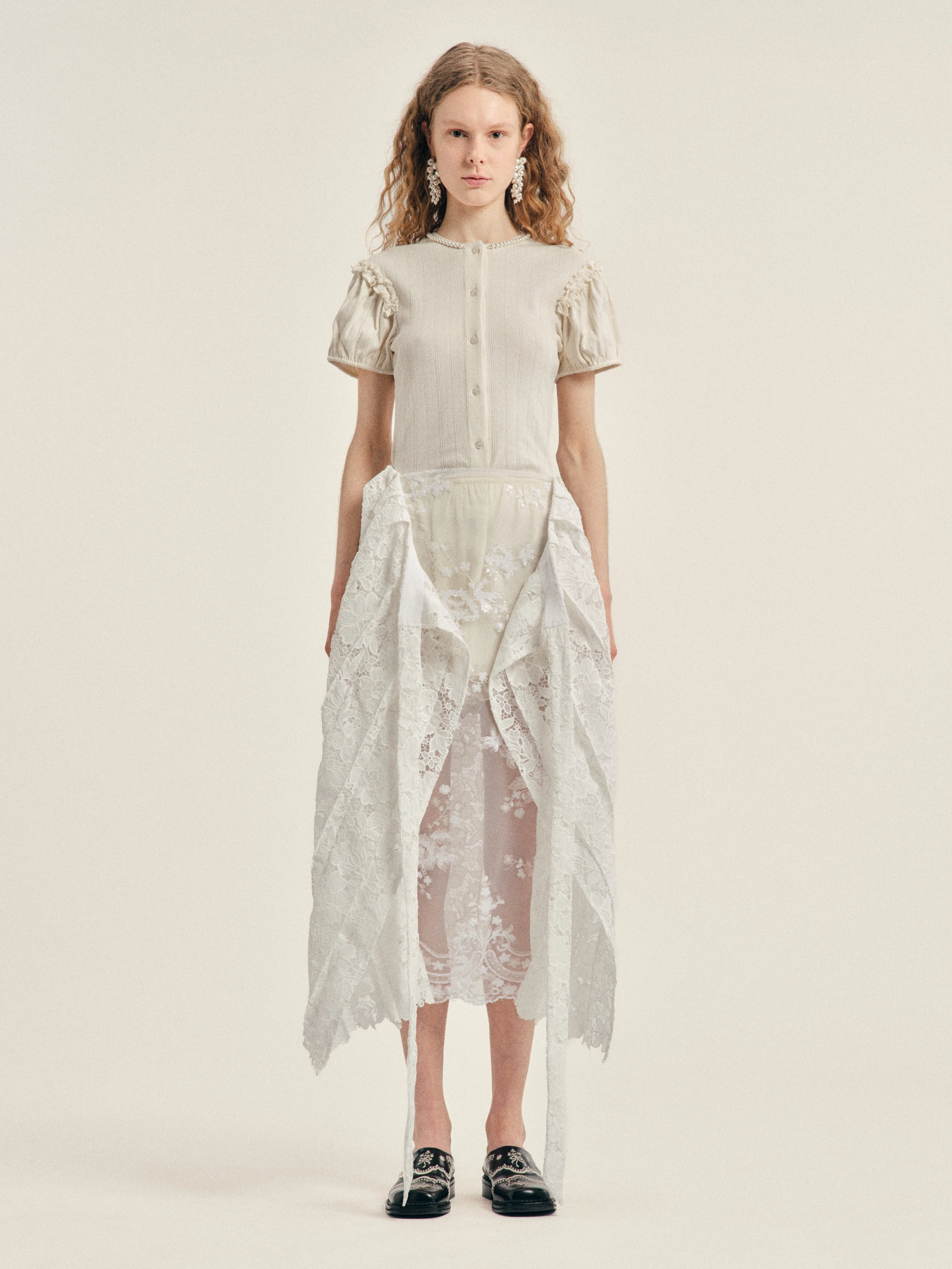 Pleated Sheer Panel Wrap Skirt - 1