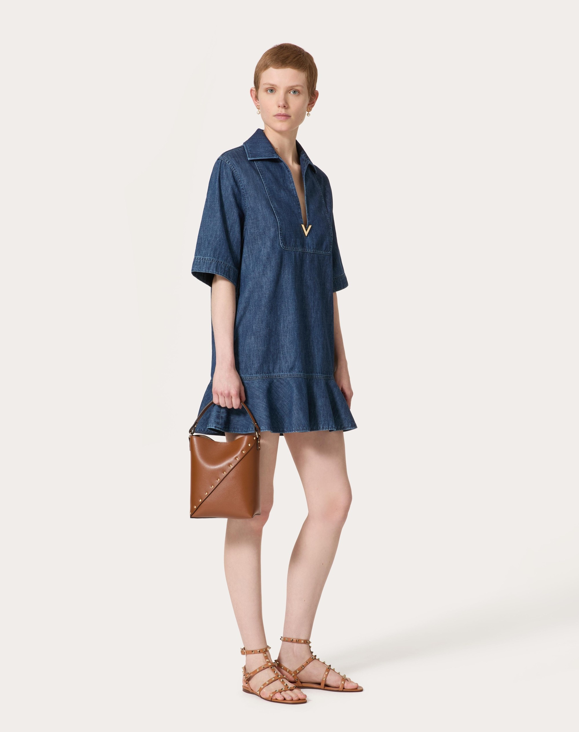 CHAMBRAY DENIM SHORT DRESS - 2