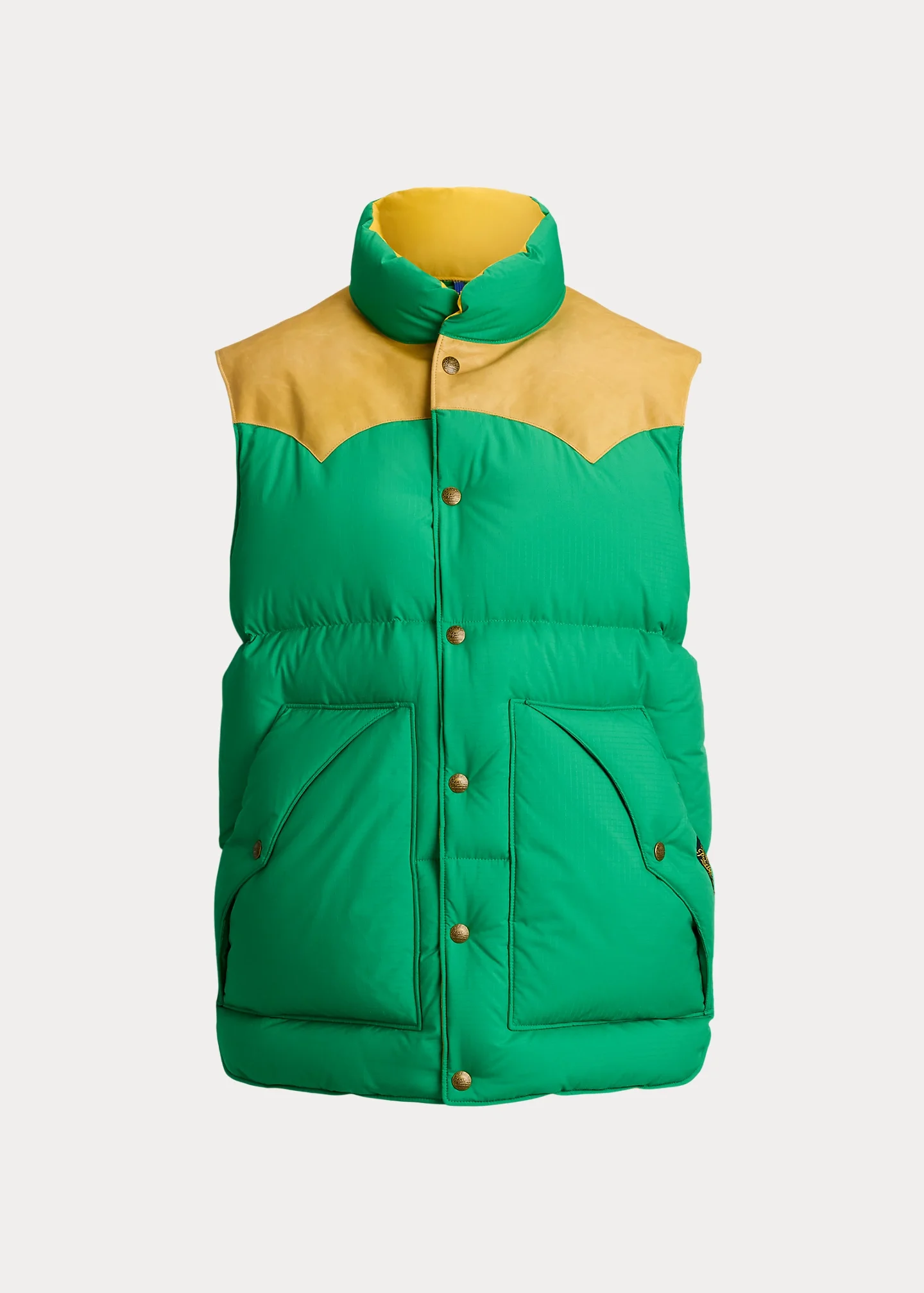 Leather-Yoke Down Vest - 1