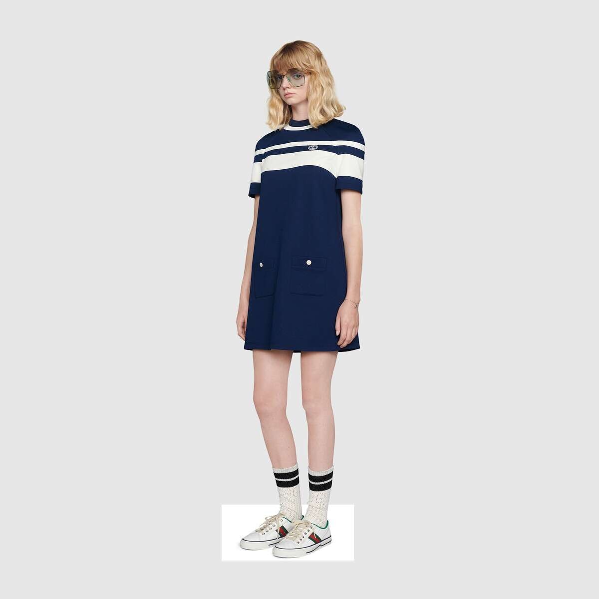 Striped jersey piquet short dress - 2