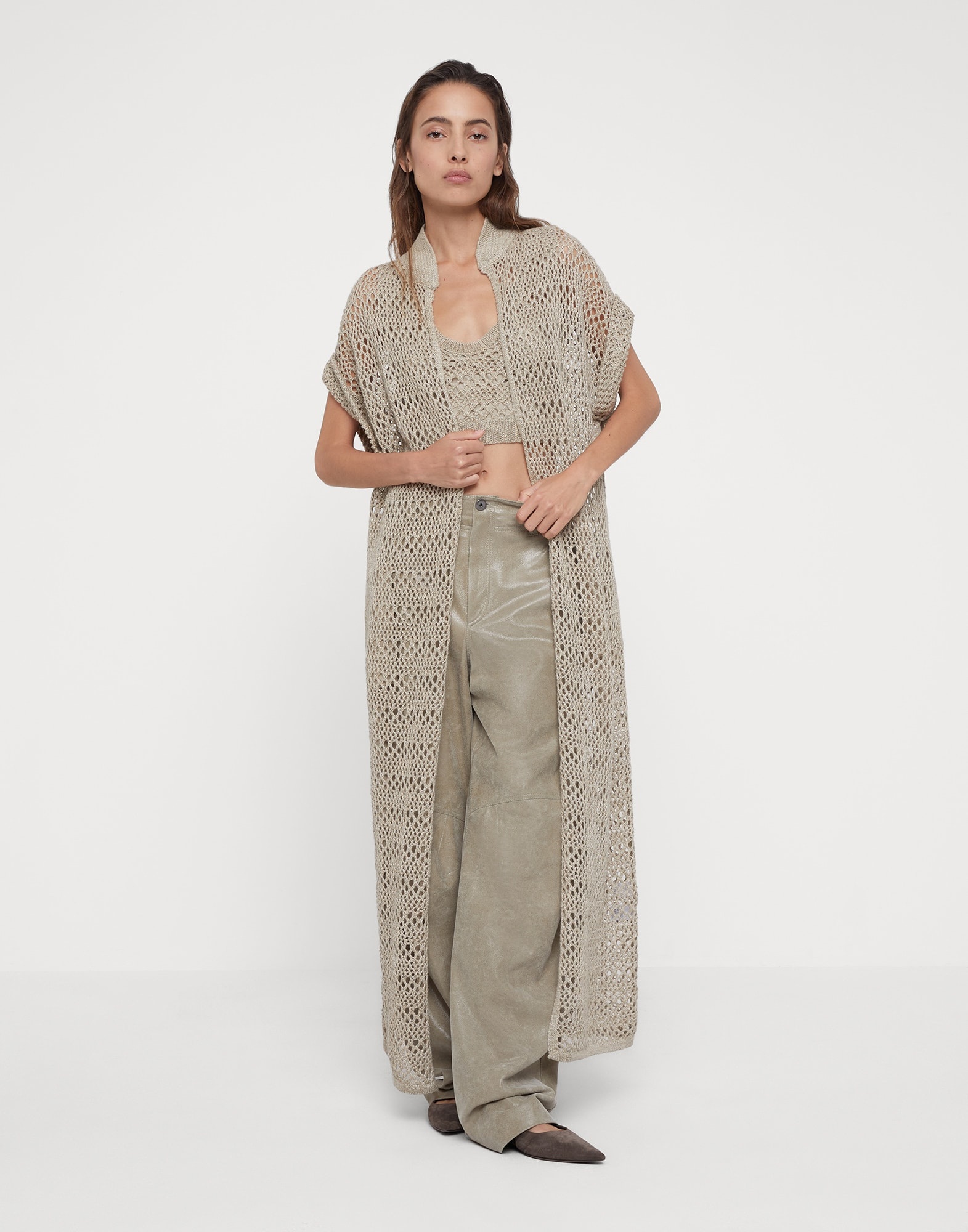 Linen and silk long net cardigan - 1
