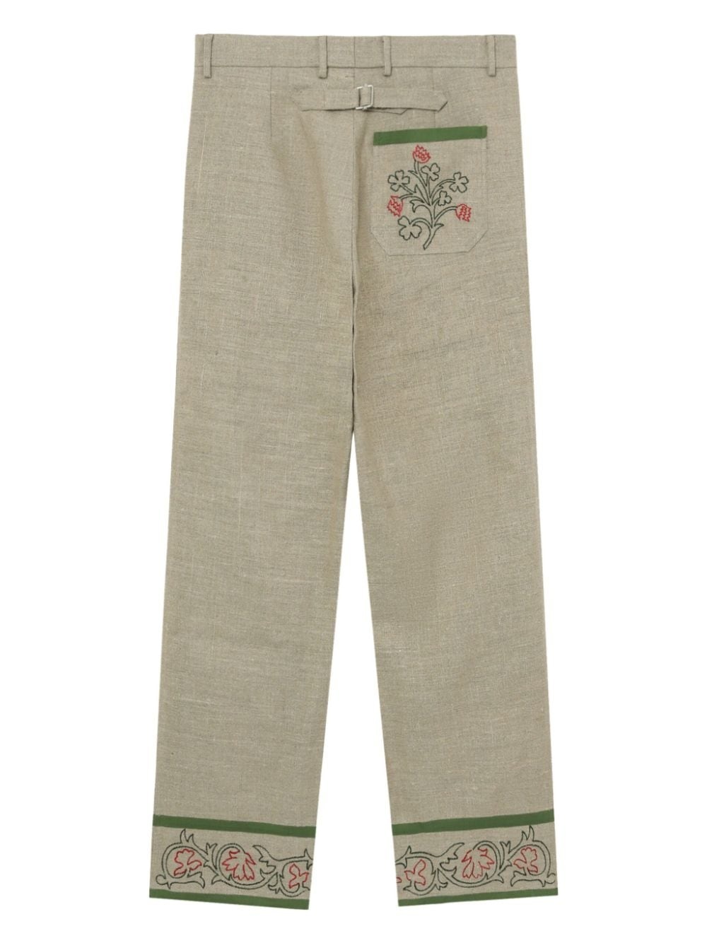 floral-embroidered linen trousers - 6