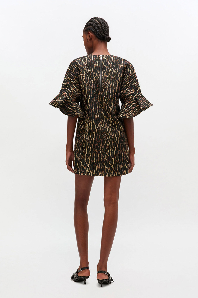 METALLIC CLOQUE MINI RUFFLE DRESS 3