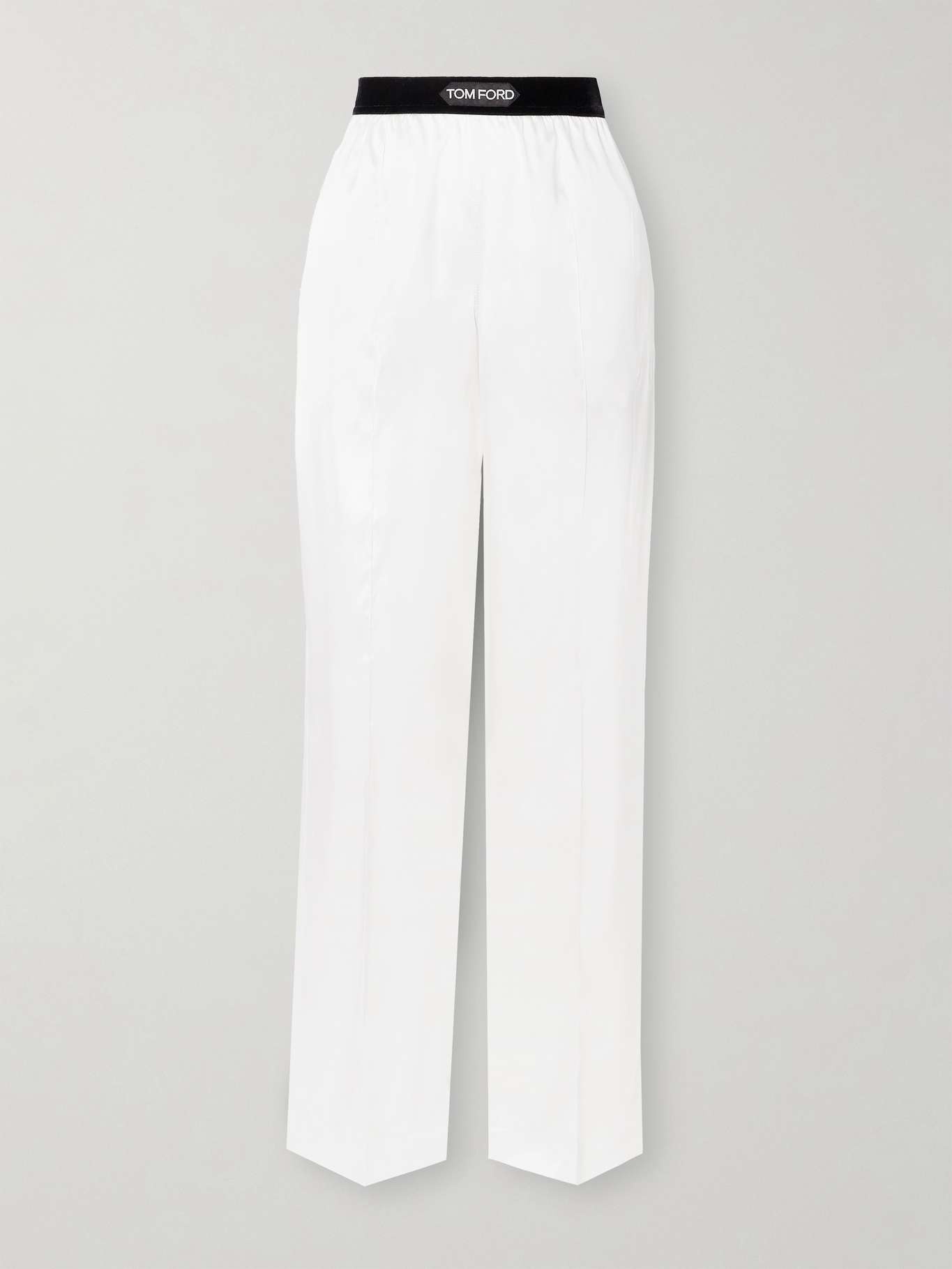 Jacquard-trimmed stretch-silk satin wide-leg pants - 1