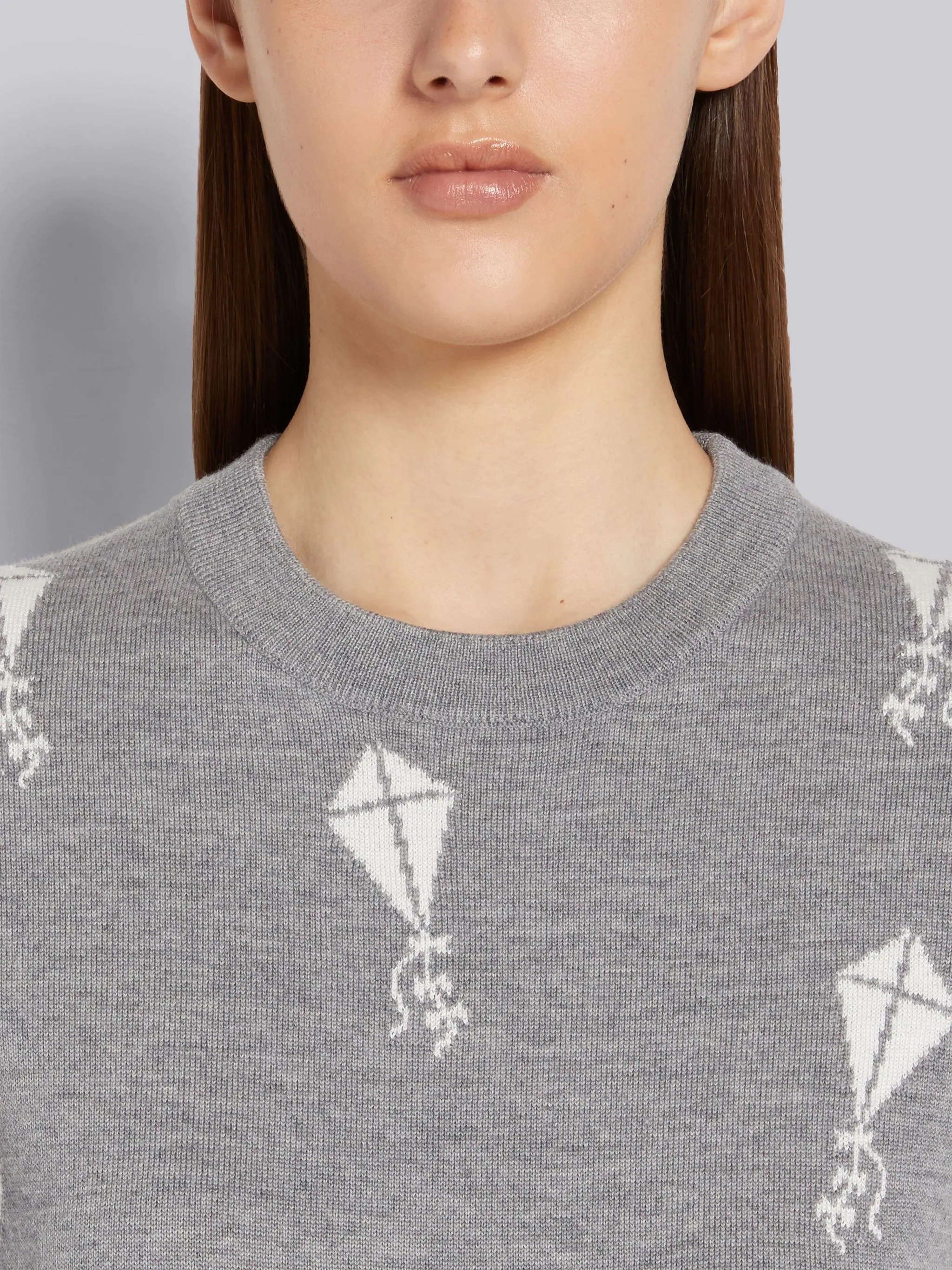 Light Grey Fine Merino Wool 4-Bar Half Drop Sky Icon Short Sleeve Dress - 4