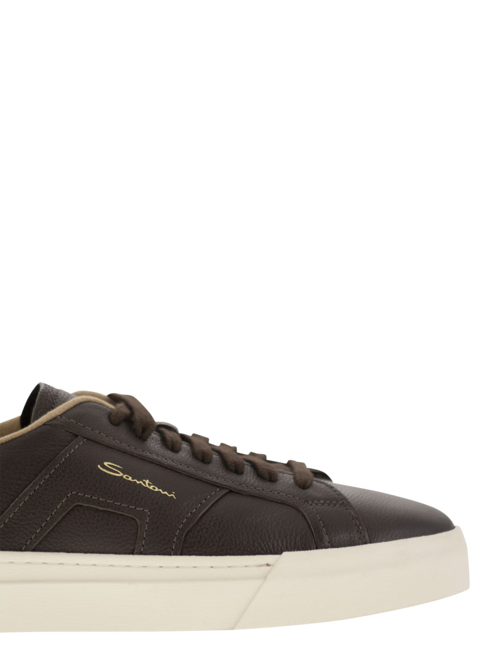 Santoni Men Tumbled Leather Double Buckle Trainer - 6