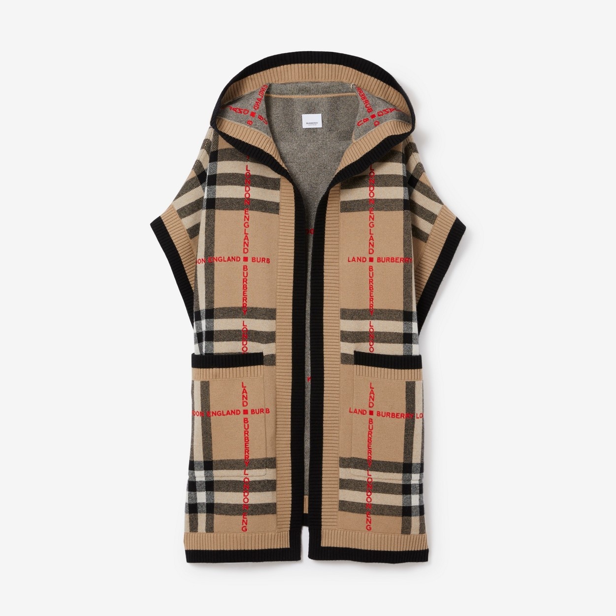 Check Wool Cashmere Hooded Cape - 2