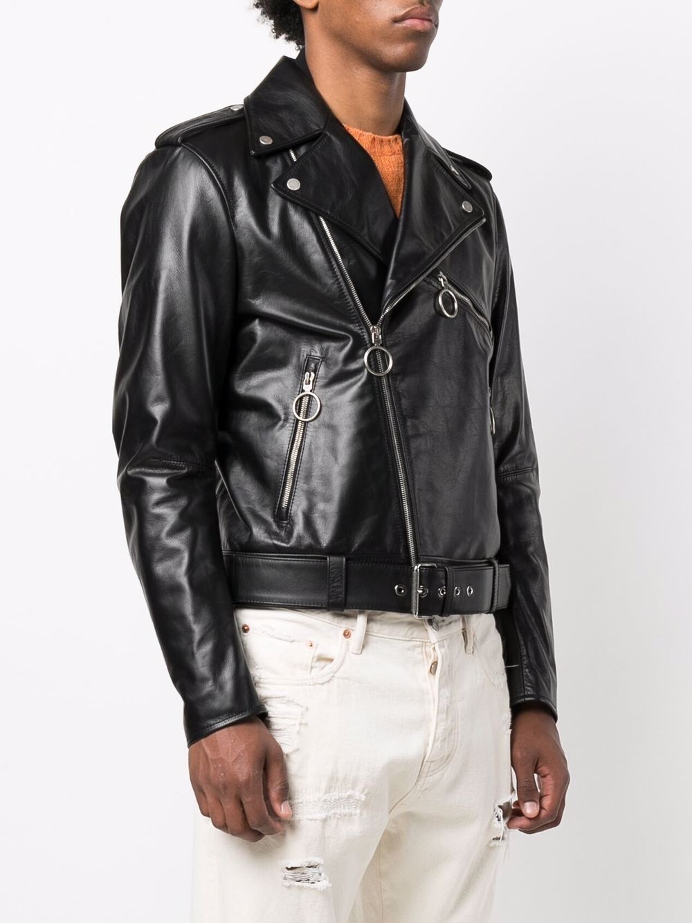 Marker leather biker jacket - 4