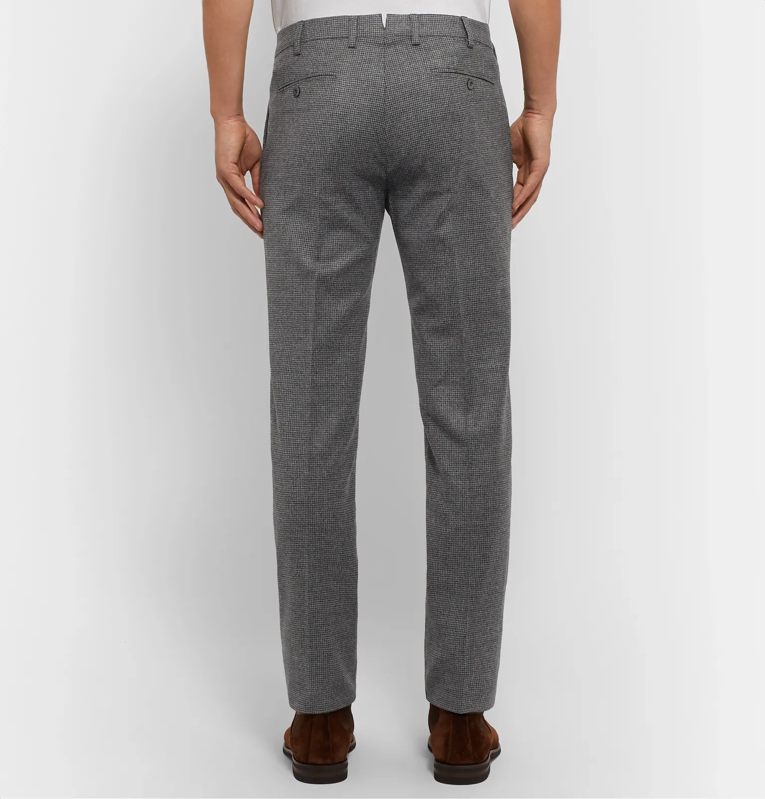 Grey Slim-Fit Puppytooth Wool and Cashmere-Blend Trousers - 5