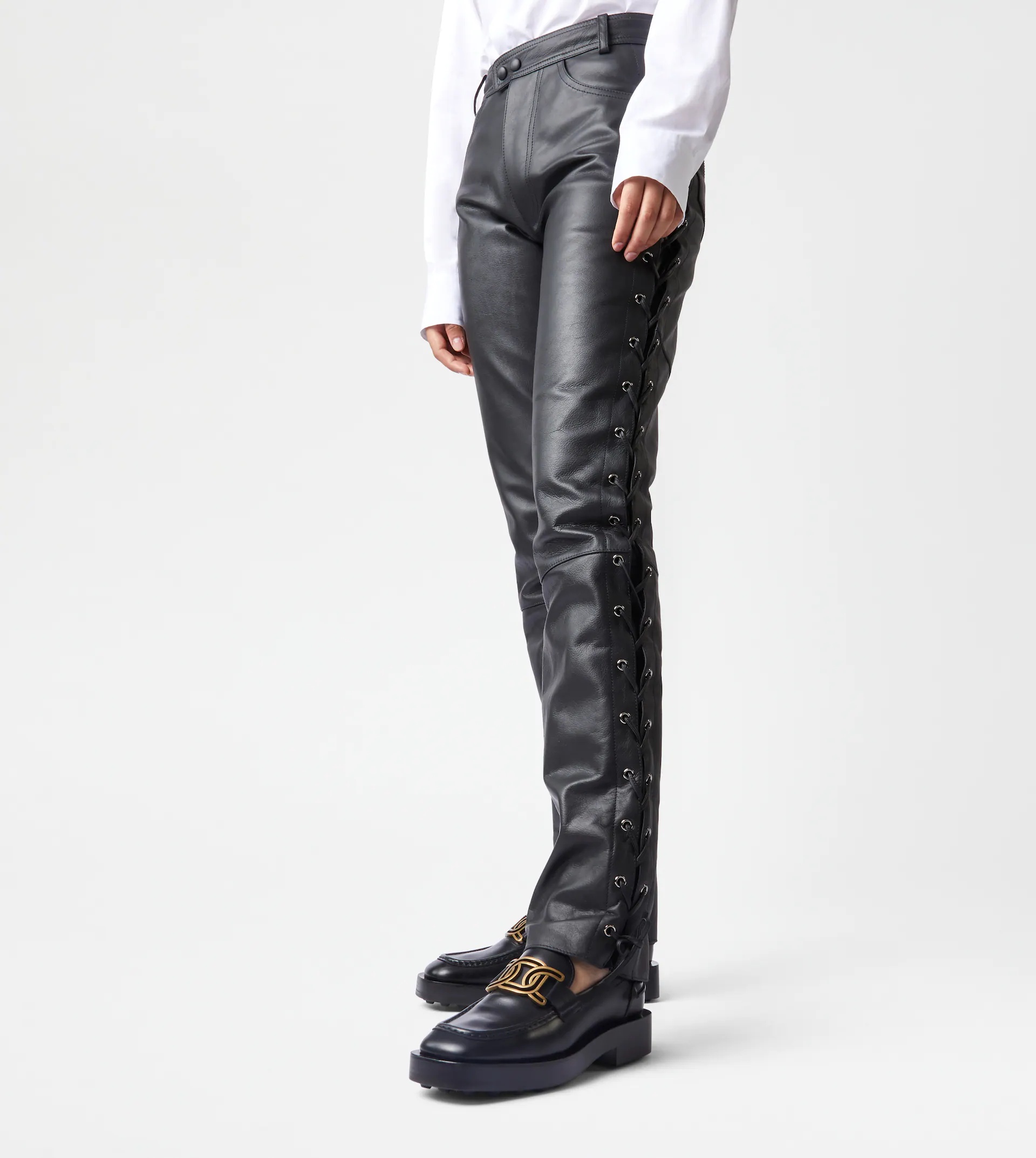 TOD'S TROUSERS IN LEATHER - BLACK - 7
