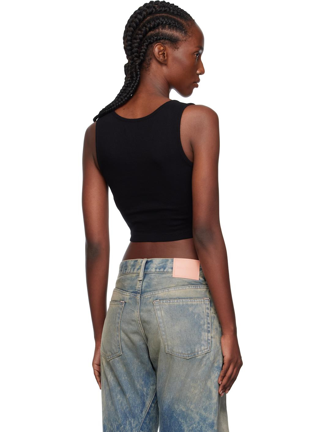 Black Cropped Rib Tank Top - 3